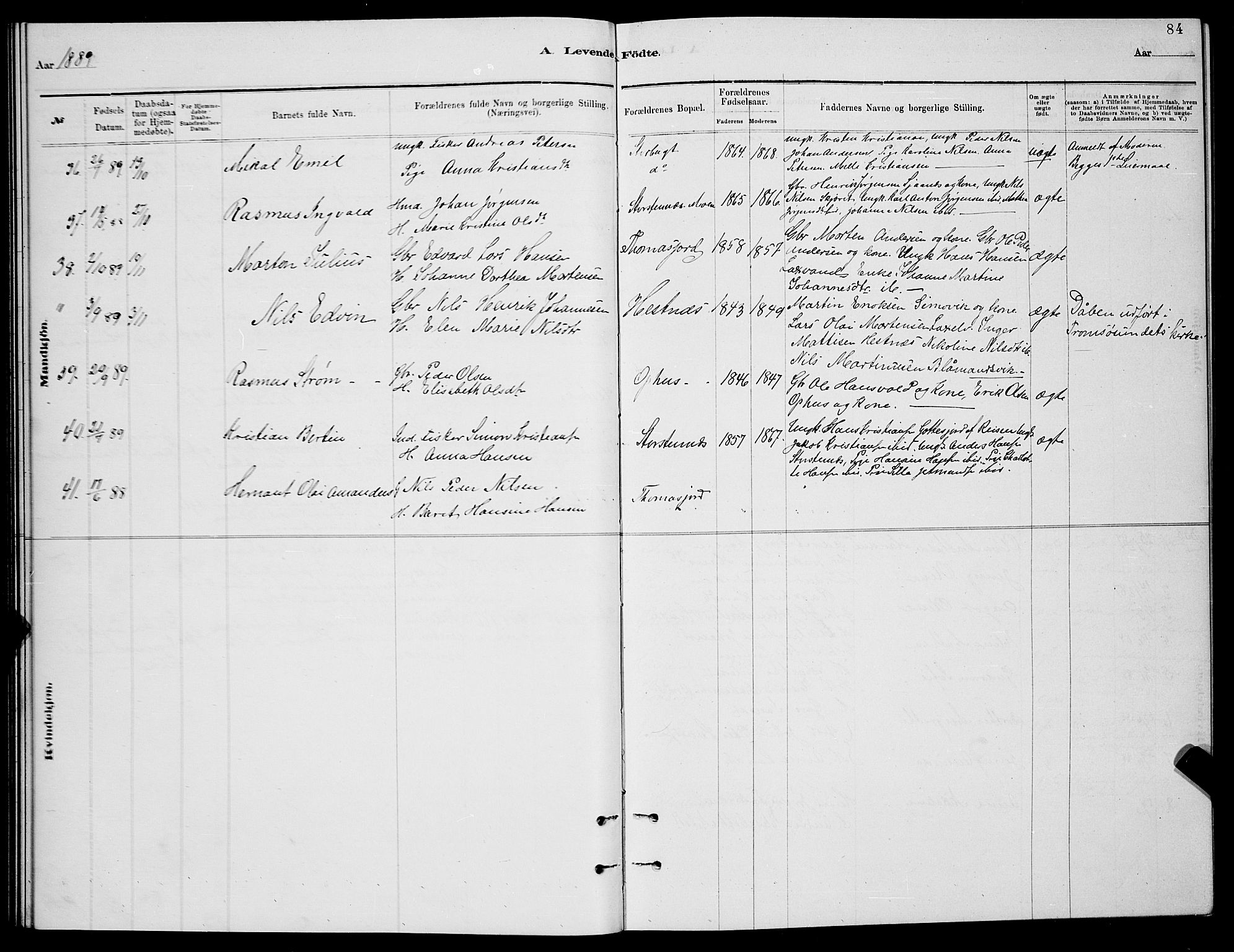 Balsfjord sokneprestembete, AV/SATØ-S-1303/G/Ga/L0007klokker: Parish register (copy) no. 7, 1878-1889, p. 84