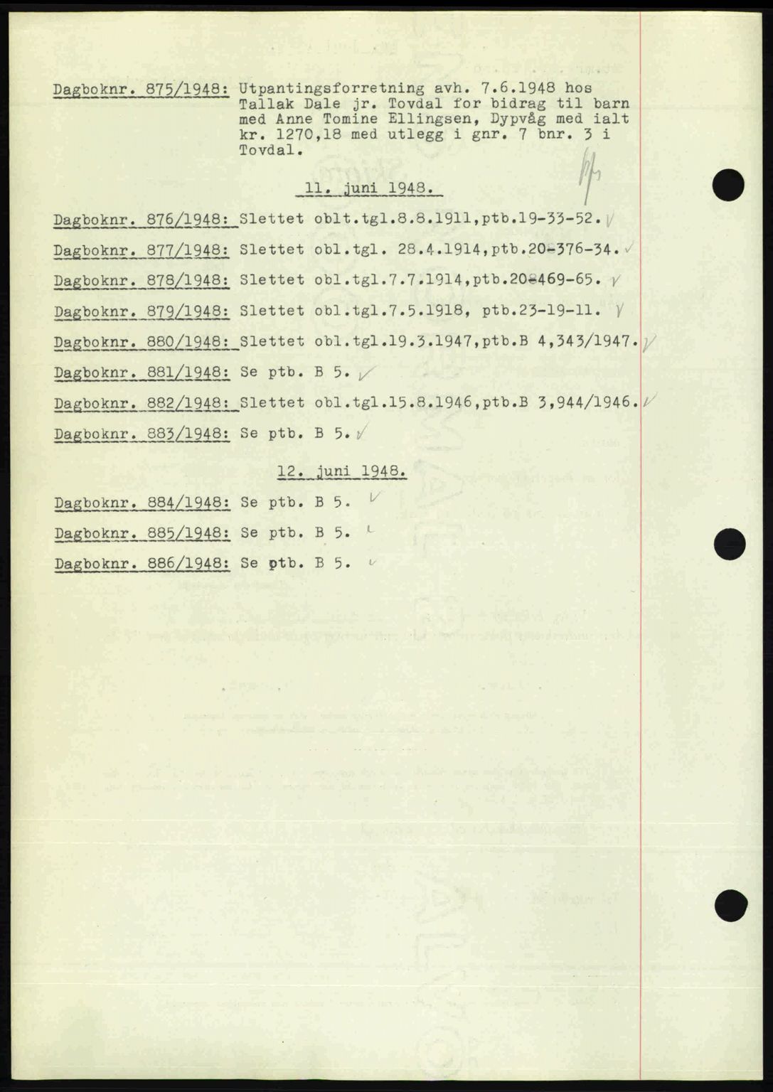 Nedenes sorenskriveri, SAK/1221-0006/G/Gb/Gba/L0059: Mortgage book no. A11, 1948-1948, Diary no: : 875/1948