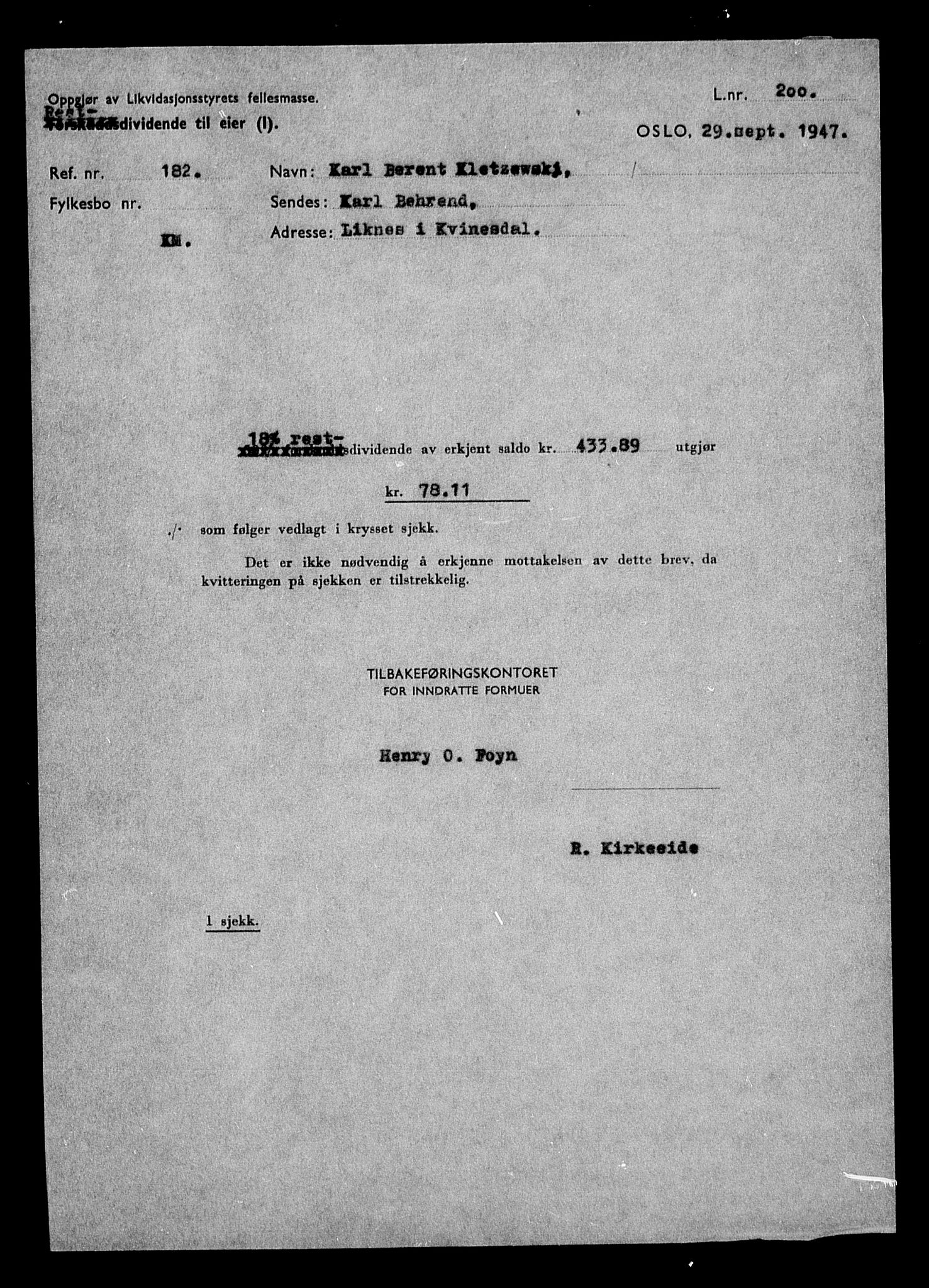 Justisdepartementet, Tilbakeføringskontoret for inndratte formuer, AV/RA-S-1564/H/Hc/Hcd/L1001: --, 1945-1947, p. 550