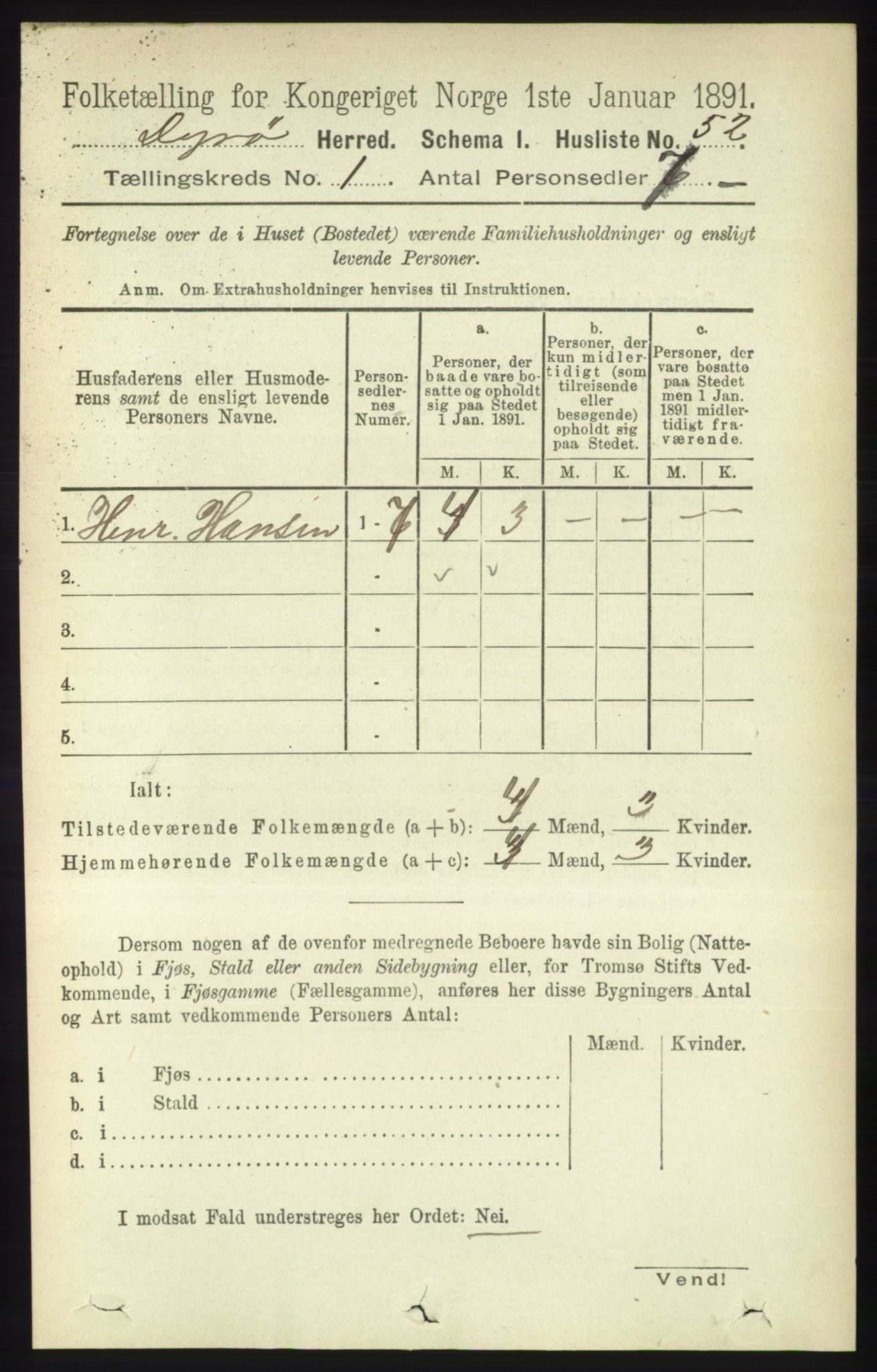 RA, 1891 census for 1926 Dyrøy, 1891, p. 67