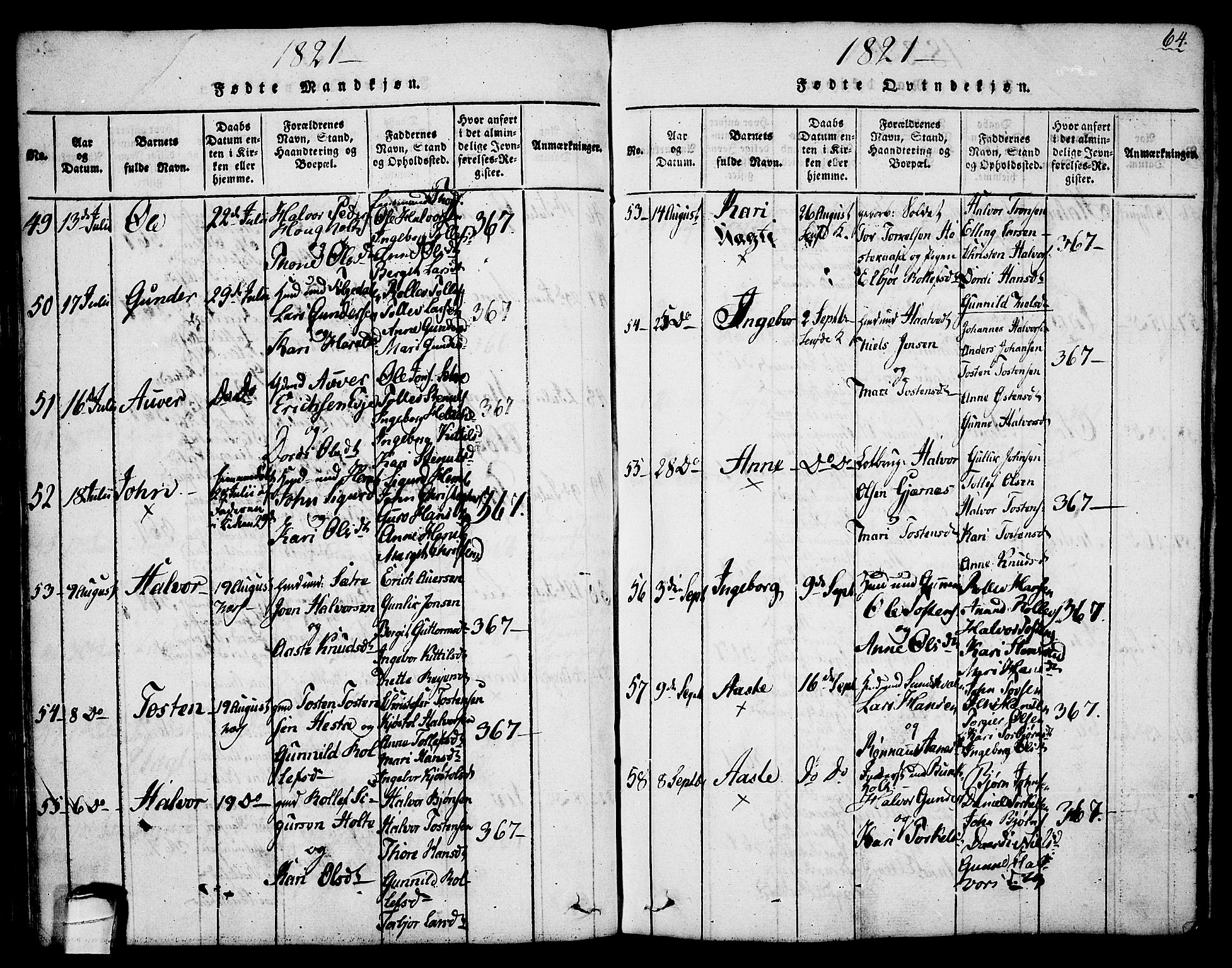 Sauherad kirkebøker, AV/SAKO-A-298/G/Ga/L0001: Parish register (copy) no. I 1, 1815-1827, p. 64