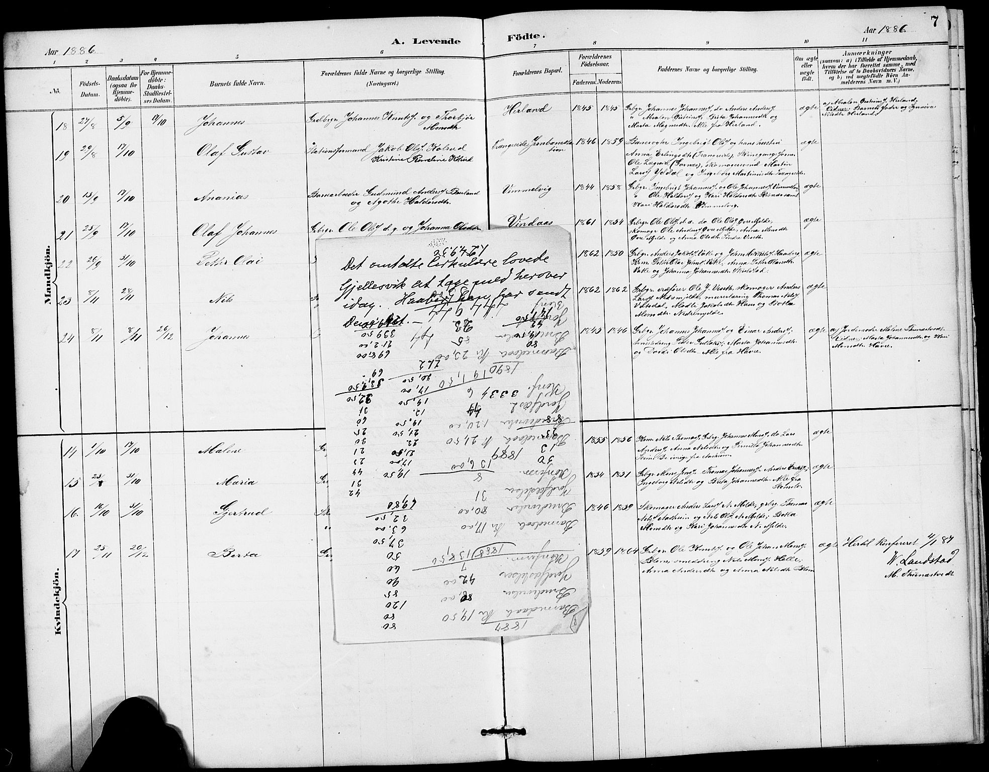 Haus sokneprestembete, AV/SAB-A-75601/H/Hab: Parish register (copy) no. B 3, 1885-1899, p. 7