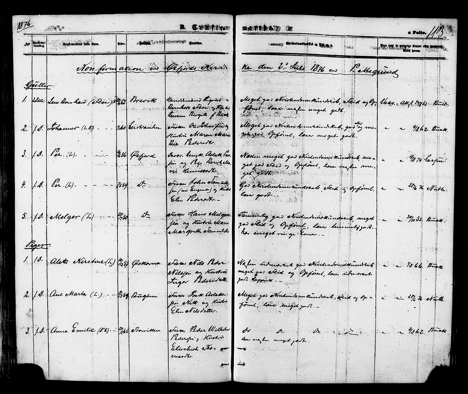 Loppa sokneprestkontor, SATØ/S-1339/H/Ha/L0005kirke: Parish register (official) no. 5, 1869-1878, p. 113