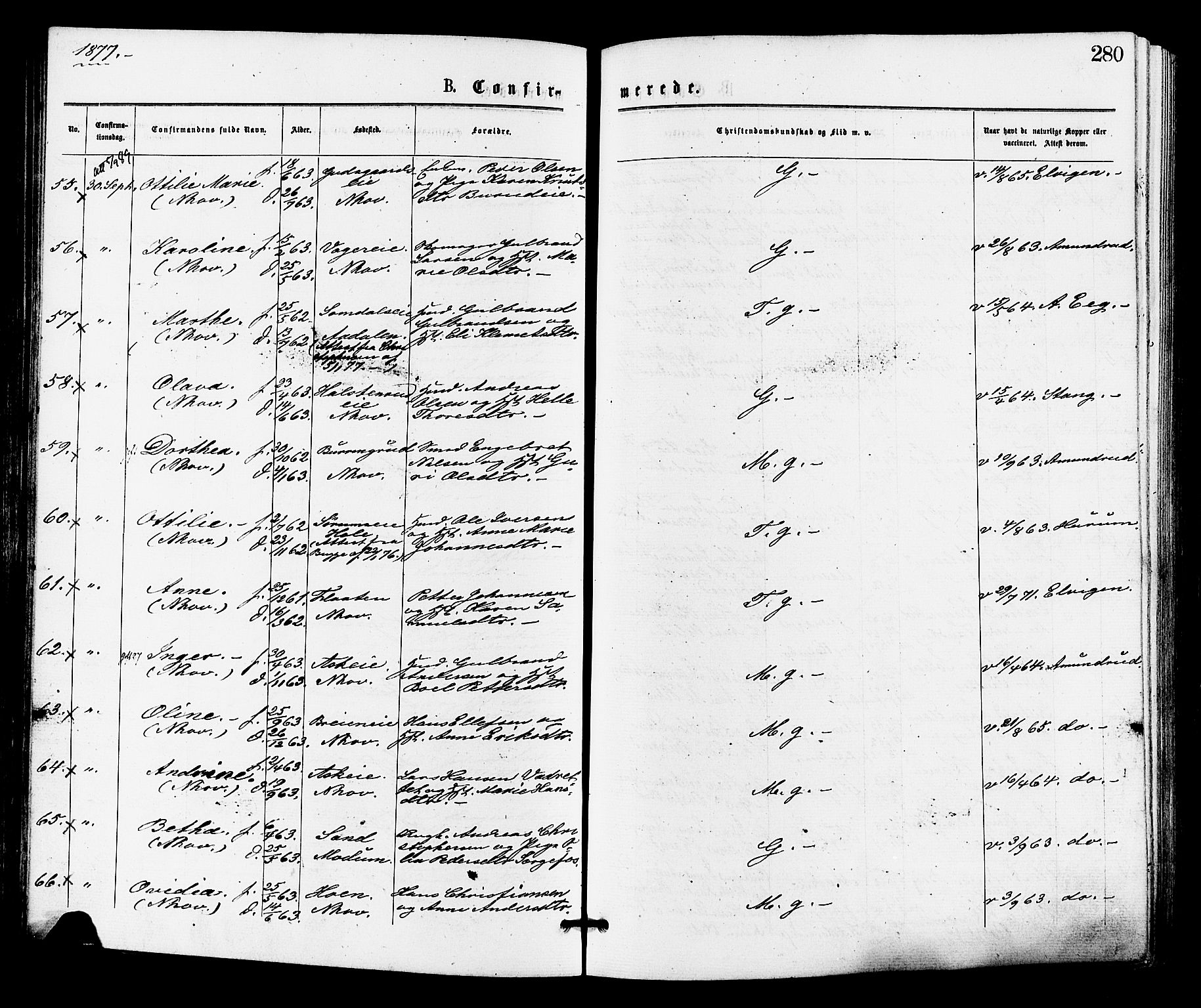 Norderhov kirkebøker, AV/SAKO-A-237/F/Fa/L0015: Parish register (official) no. 15, 1875-1884, p. 280