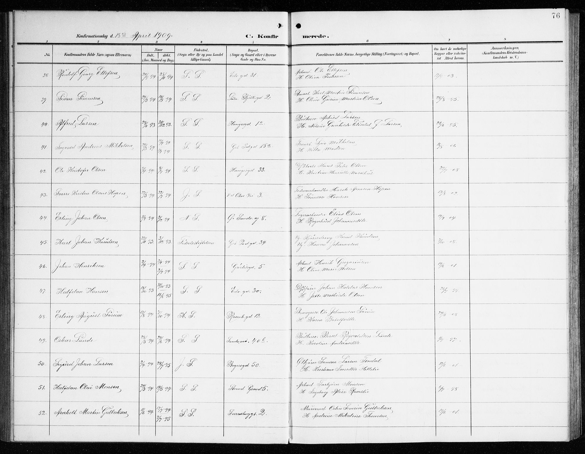 Sandviken Sokneprestembete, SAB/A-77601/H/Ha/L0011: Parish register (official) no. C 2, 1905-1918, p. 76