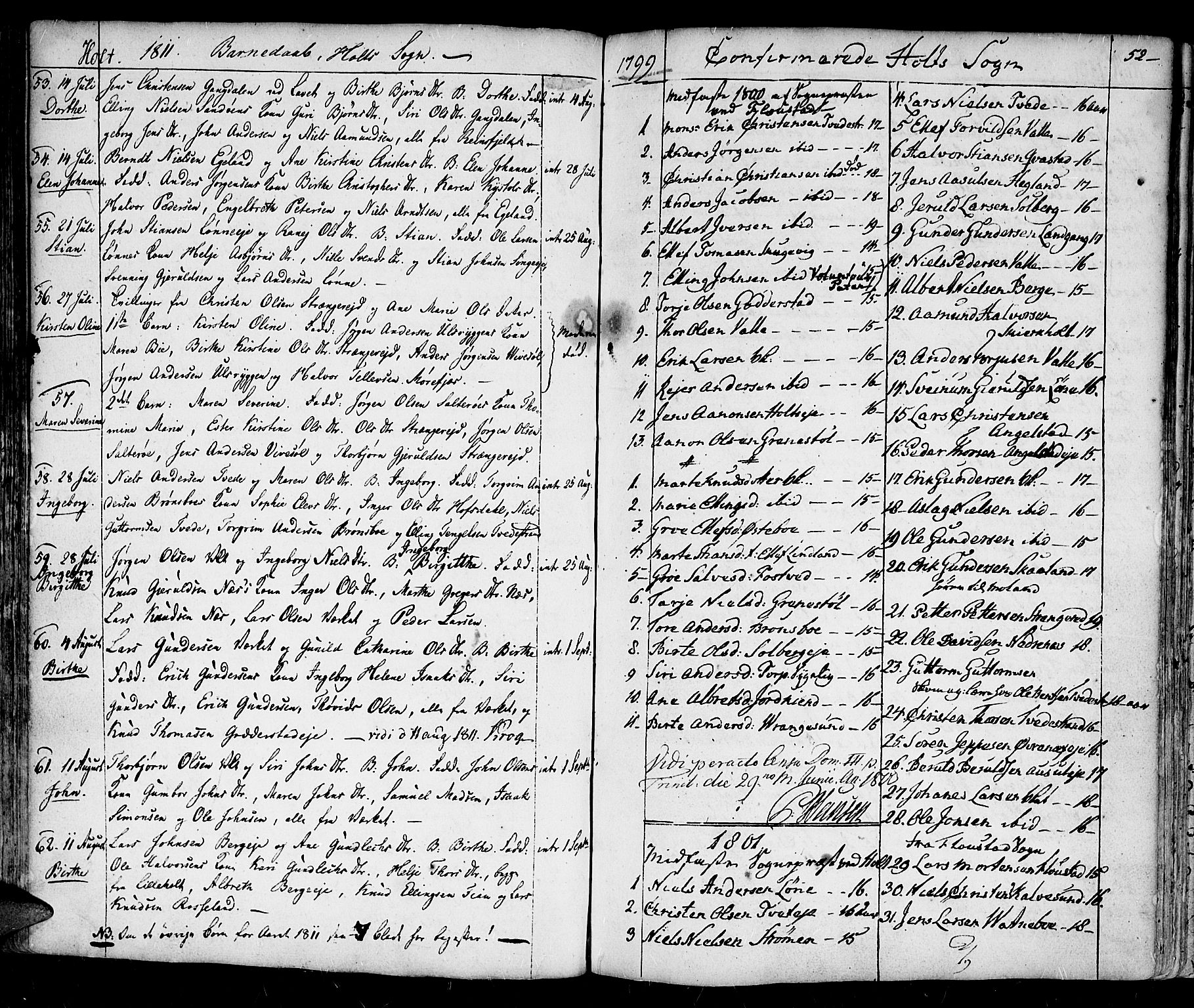 Holt sokneprestkontor, AV/SAK-1111-0021/F/Fa/L0004: Parish register (official) no. A 4, 1799-1813, p. 52