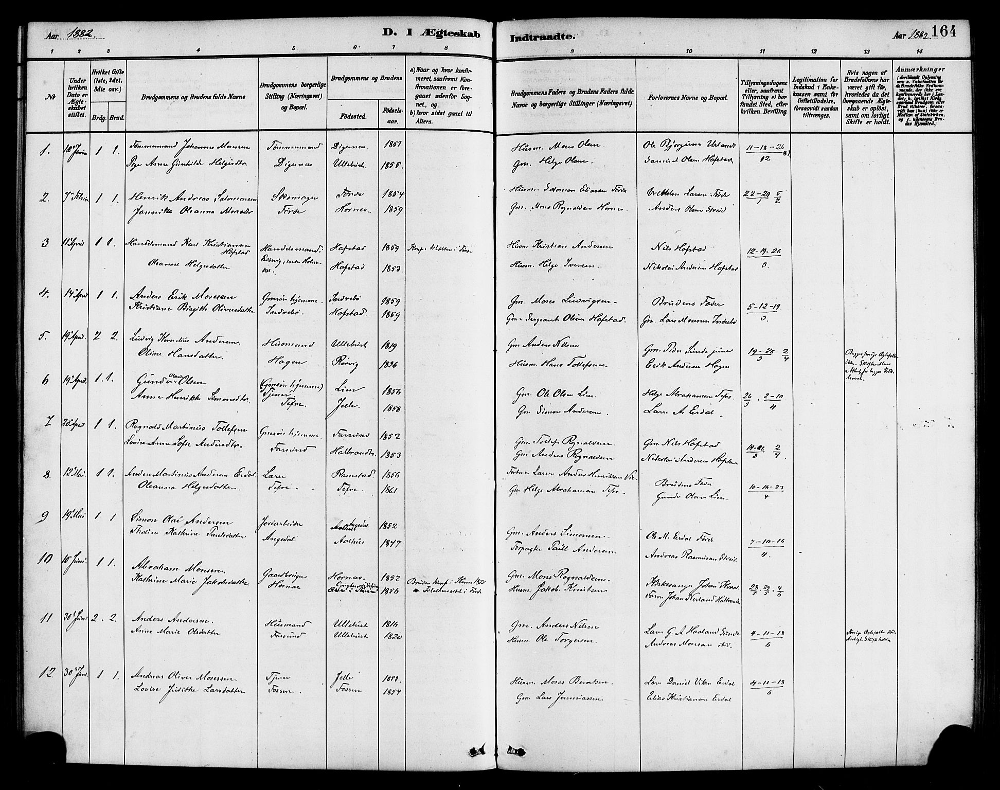 Førde sokneprestembete, AV/SAB-A-79901/H/Haa/Haab/L0001: Parish register (official) no. B 1, 1880-1898, p. 164