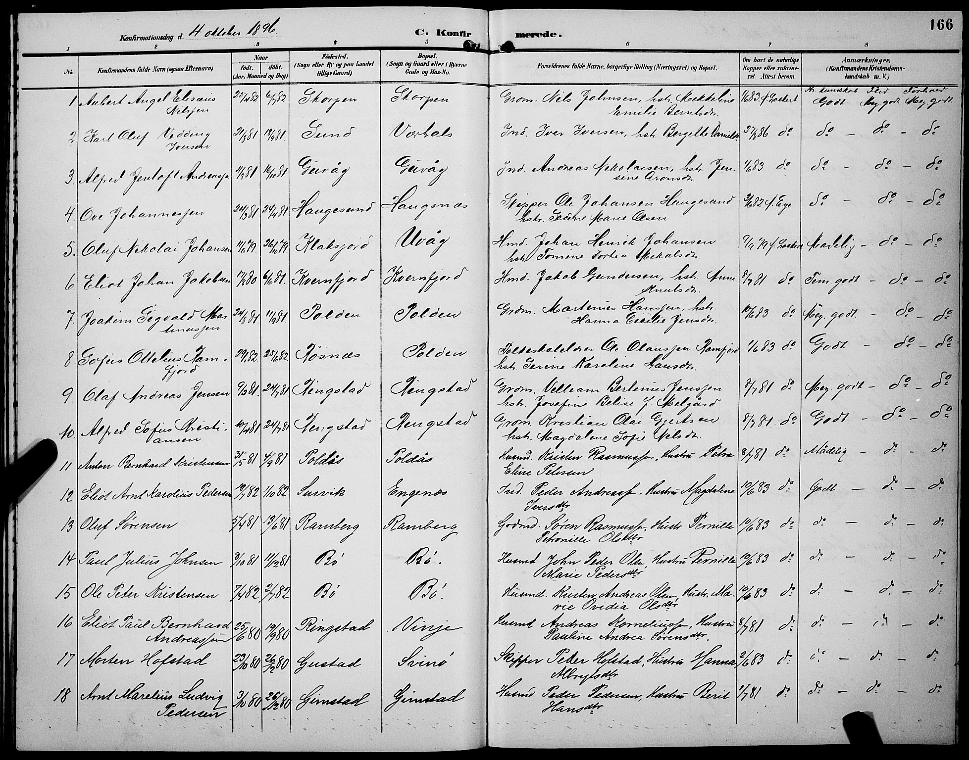 Ministerialprotokoller, klokkerbøker og fødselsregistre - Nordland, AV/SAT-A-1459/891/L1316: Parish register (copy) no. 891C05, 1894-1898, p. 166