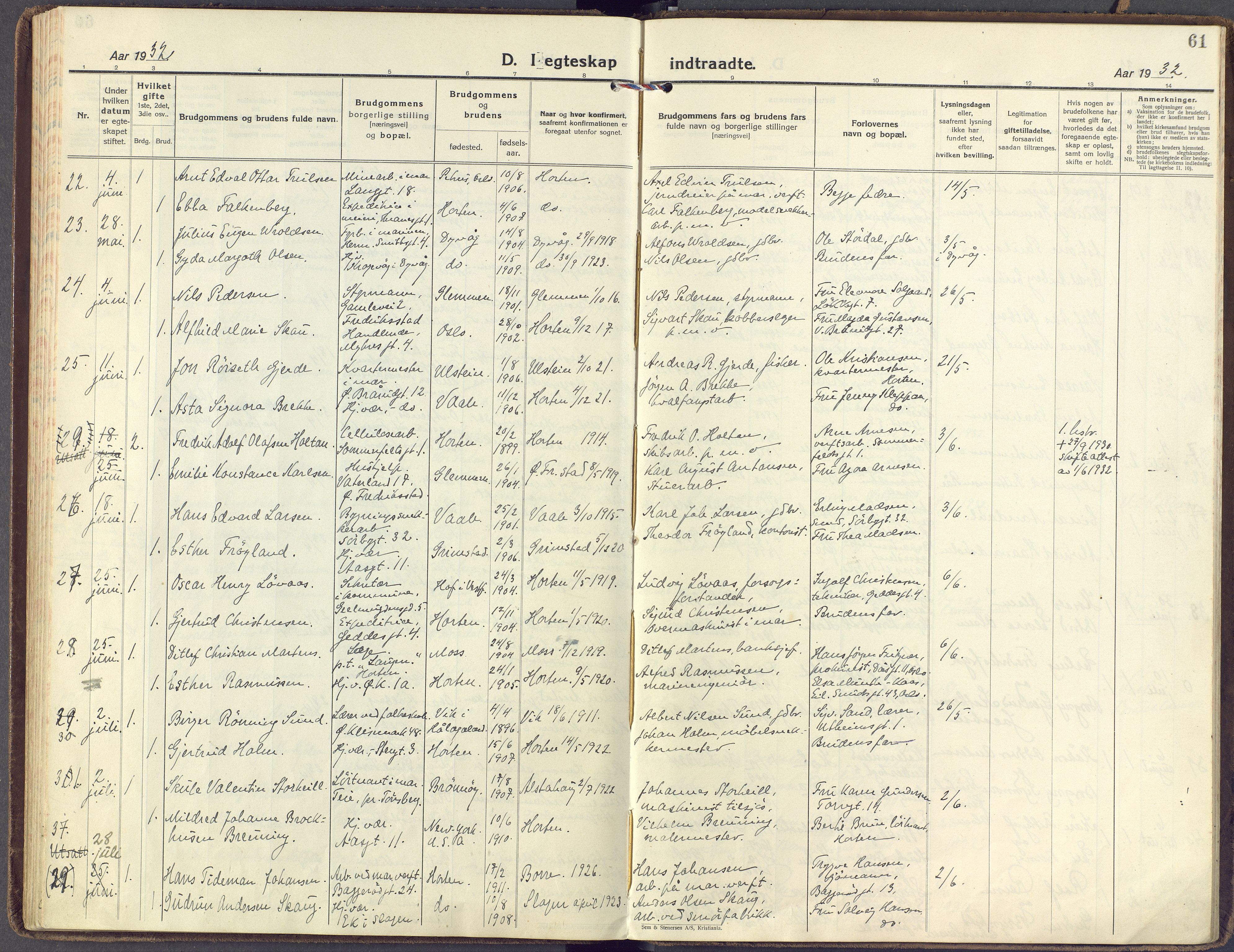 Horten kirkebøker, AV/SAKO-A-348/F/Fa/L0009: Parish register (official) no. 9, 1925-1936, p. 61