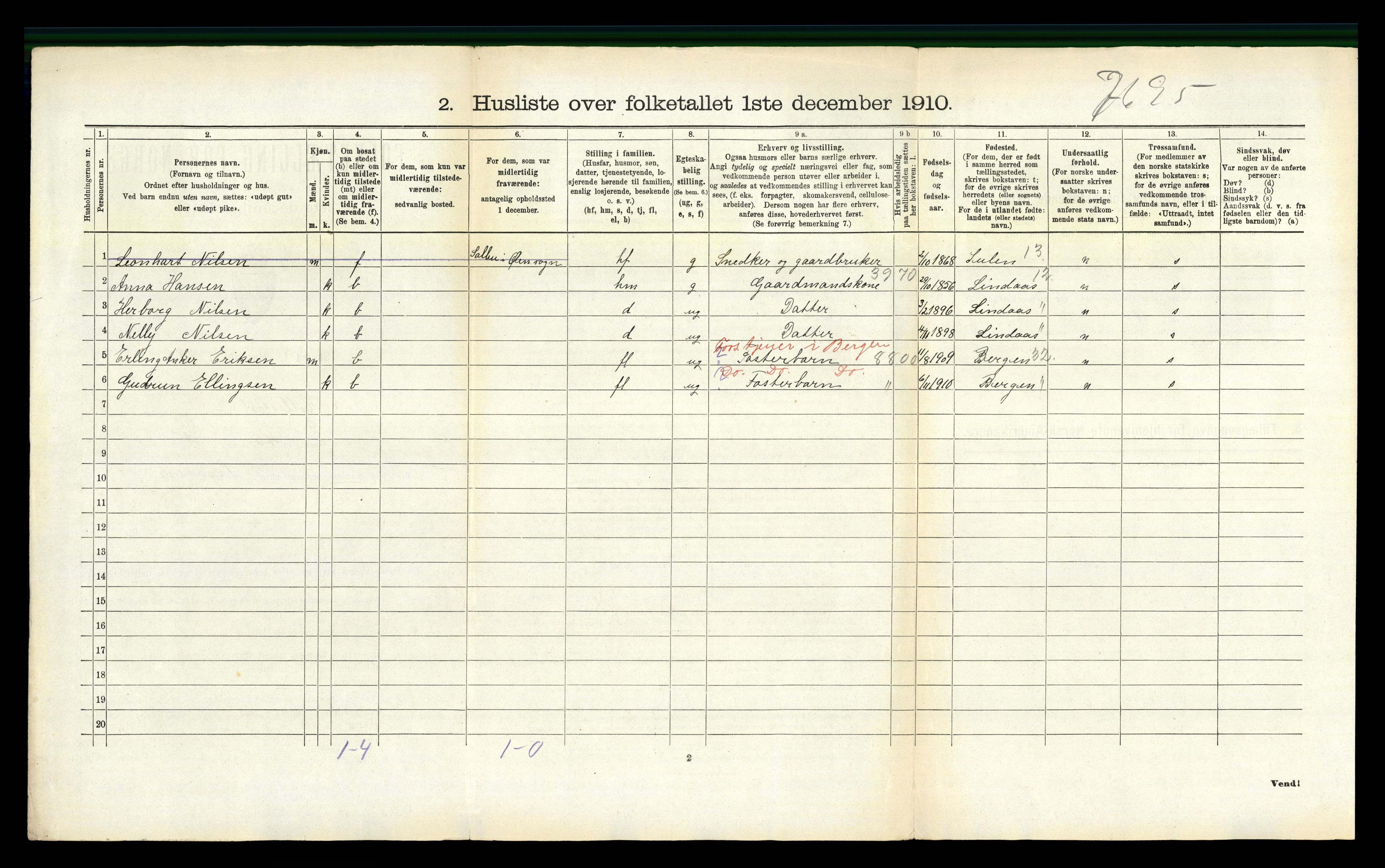 RA, 1910 census for Hyllestad, 1910, p. 384