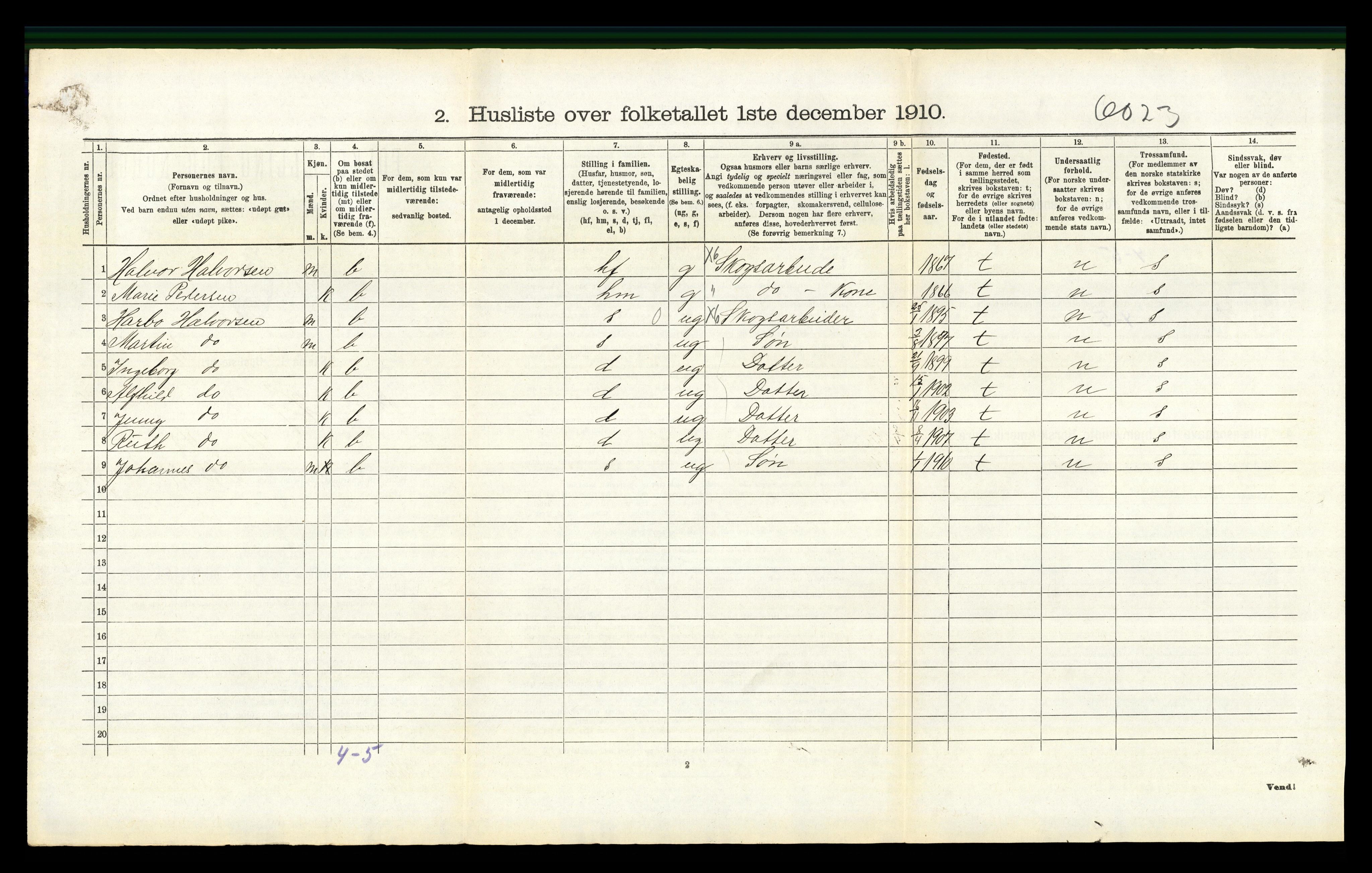 RA, 1910 census for Hof, 1910, p. 1025