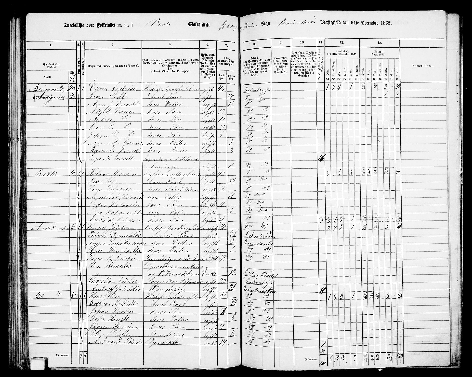 RA, 1865 census for Brunlanes, 1865, p. 122