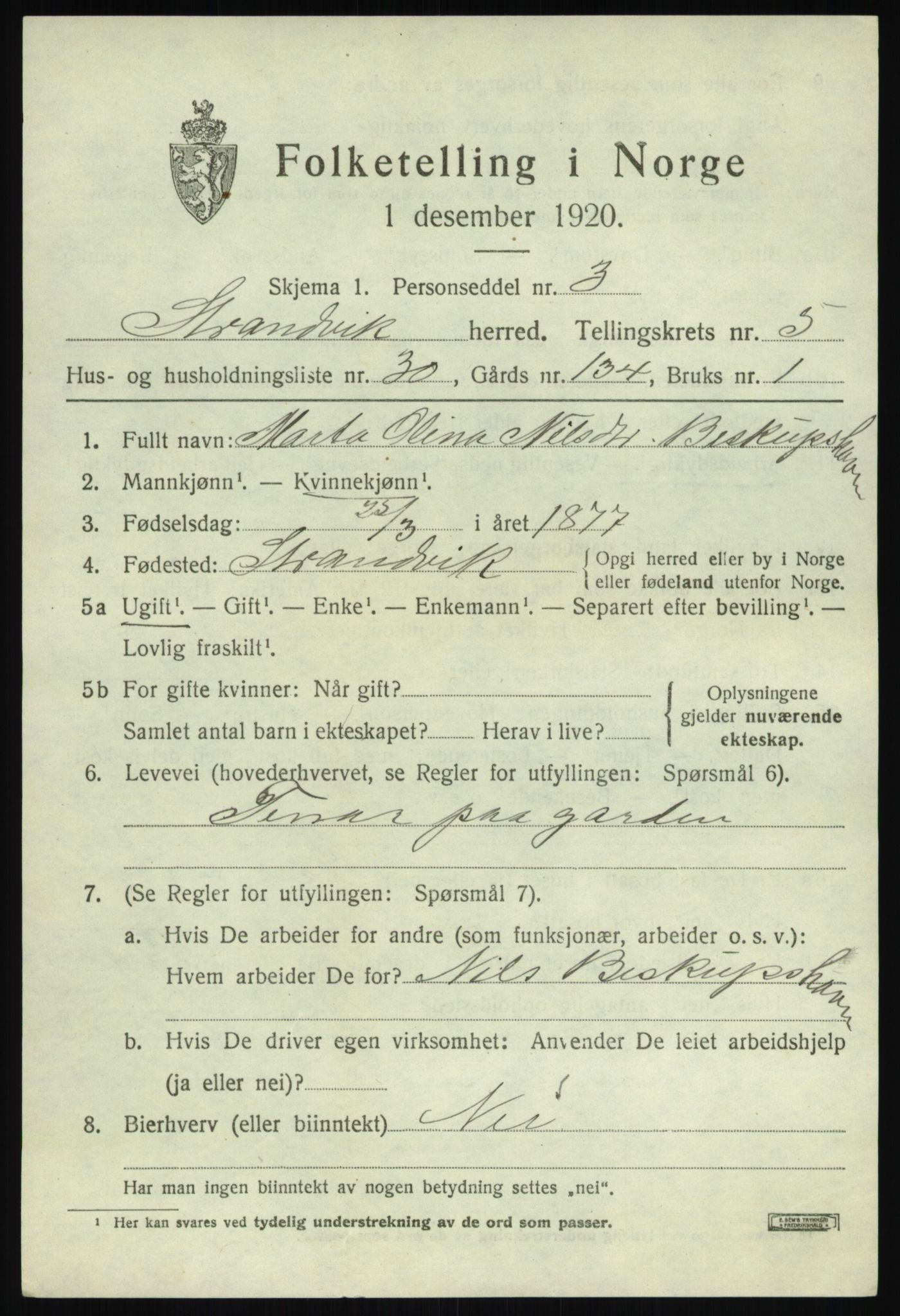 SAB, 1920 census for Strandvik, 1920, p. 4320