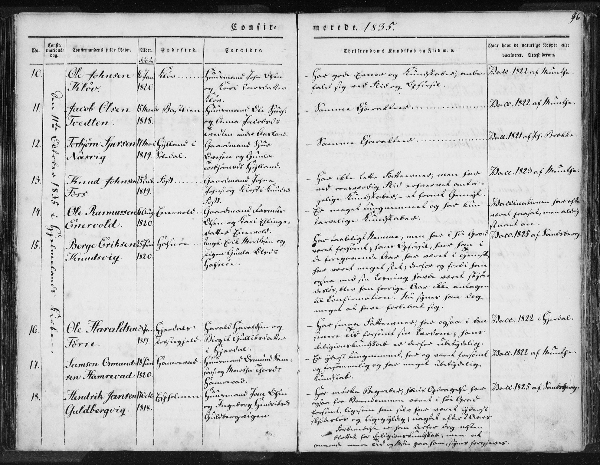 Hjelmeland sokneprestkontor, AV/SAST-A-101843/01/IV/L0006: Parish register (official) no. A 6, 1834-1845, p. 96