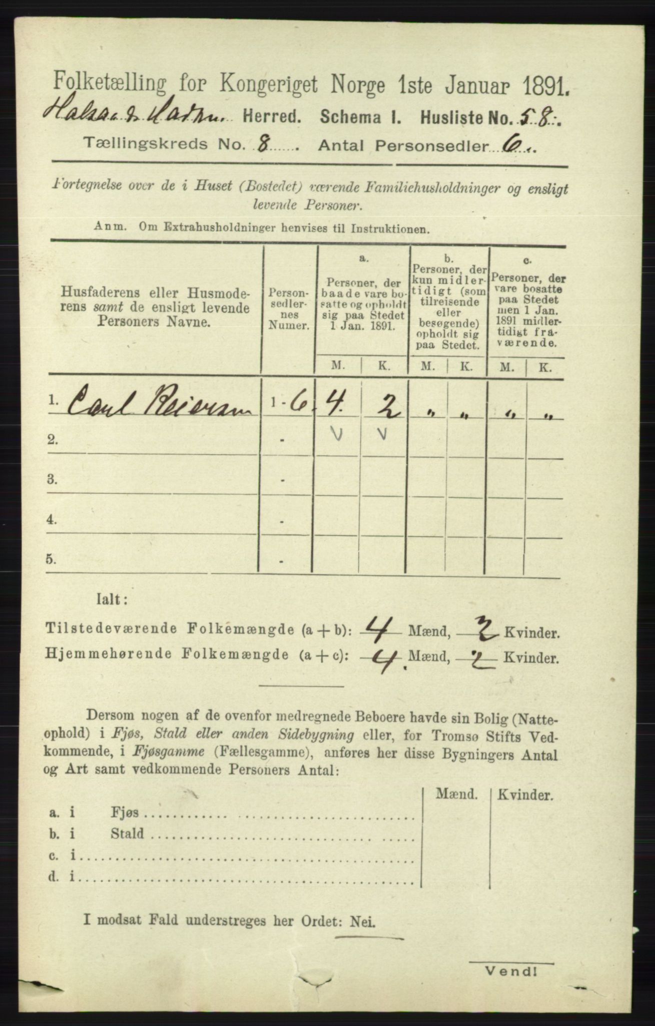 RA, 1891 census for 1019 Halse og Harkmark, 1891, p. 3248