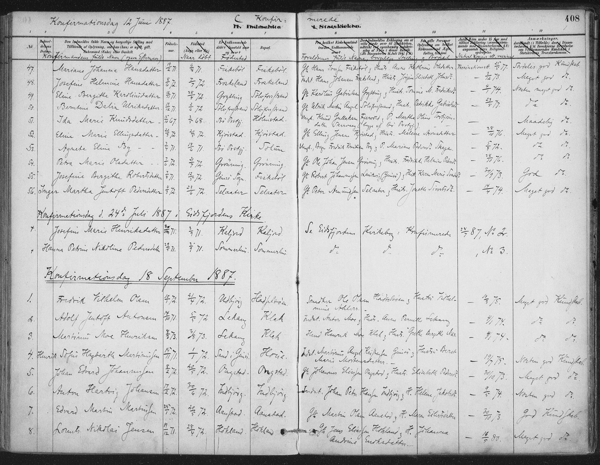 Ministerialprotokoller, klokkerbøker og fødselsregistre - Nordland, AV/SAT-A-1459/888/L1244: Parish register (official) no. 888A10, 1880-1890, p. 408