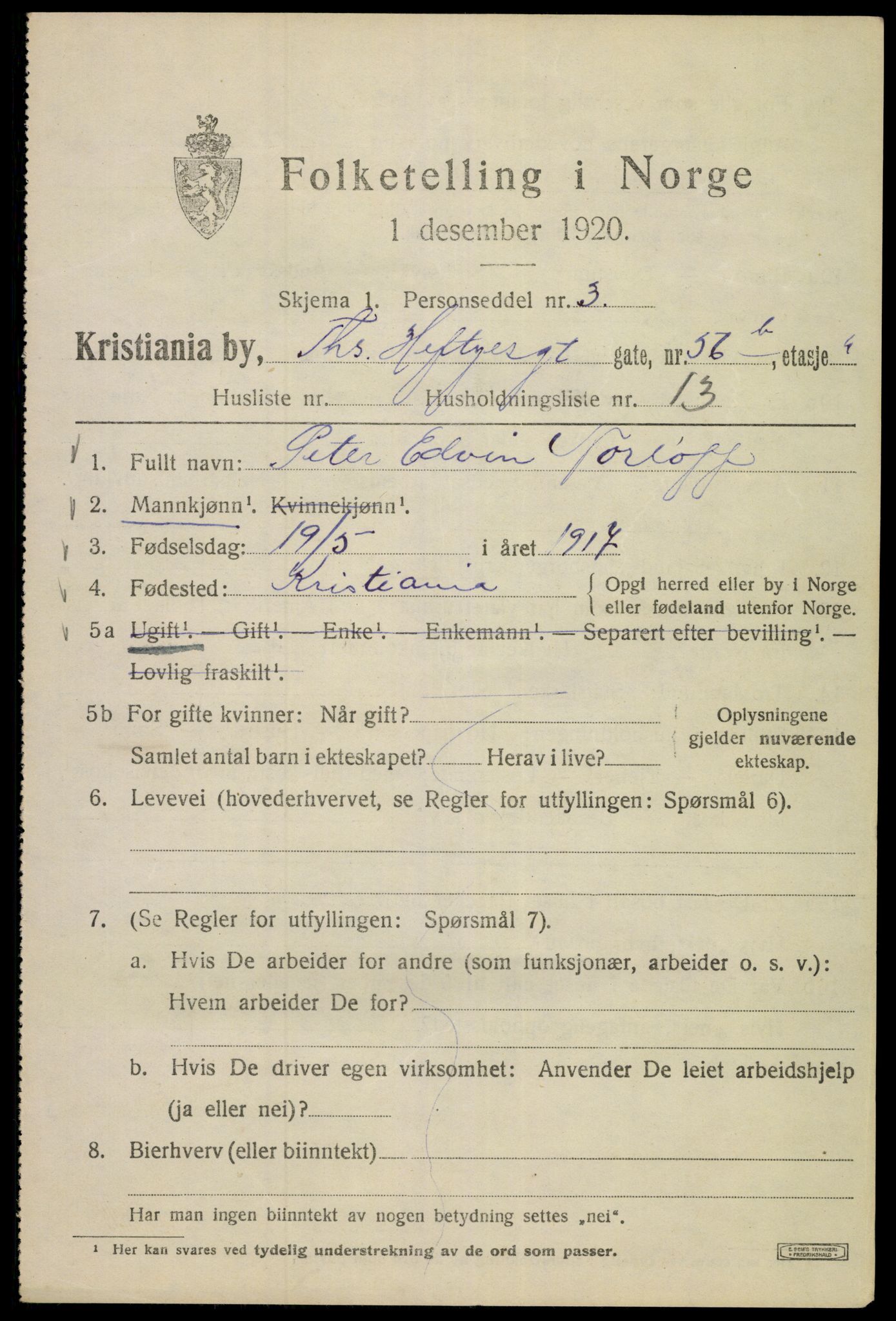 SAO, 1920 census for Kristiania, 1920, p. 572845