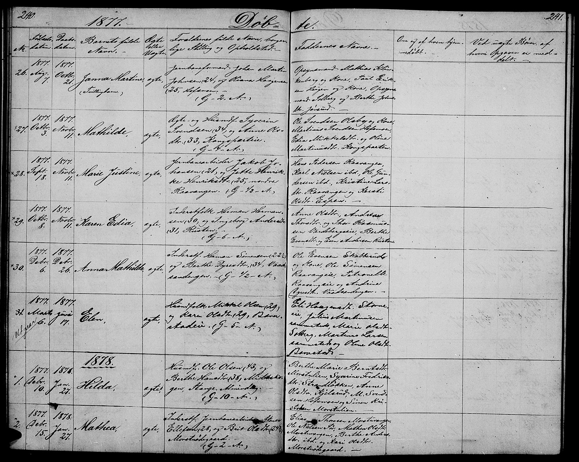 Stange prestekontor, SAH/PREST-002/L/L0005: Parish register (copy) no. 5, 1861-1881, p. 240-241