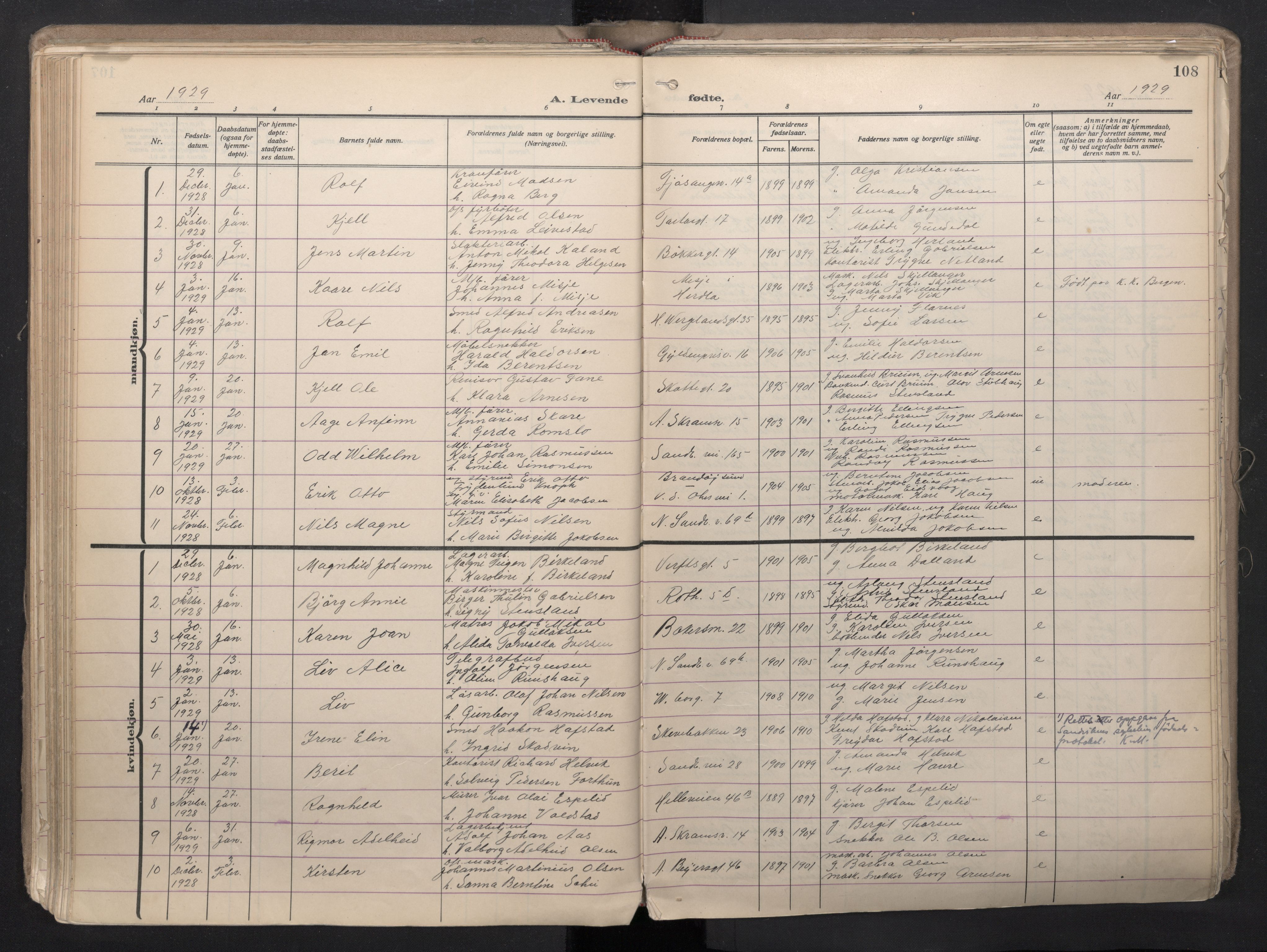 Sandviken Sokneprestembete, AV/SAB-A-77601/H/Ha/L0008: Parish register (official) no. B 5, 1924-1944, p. 108