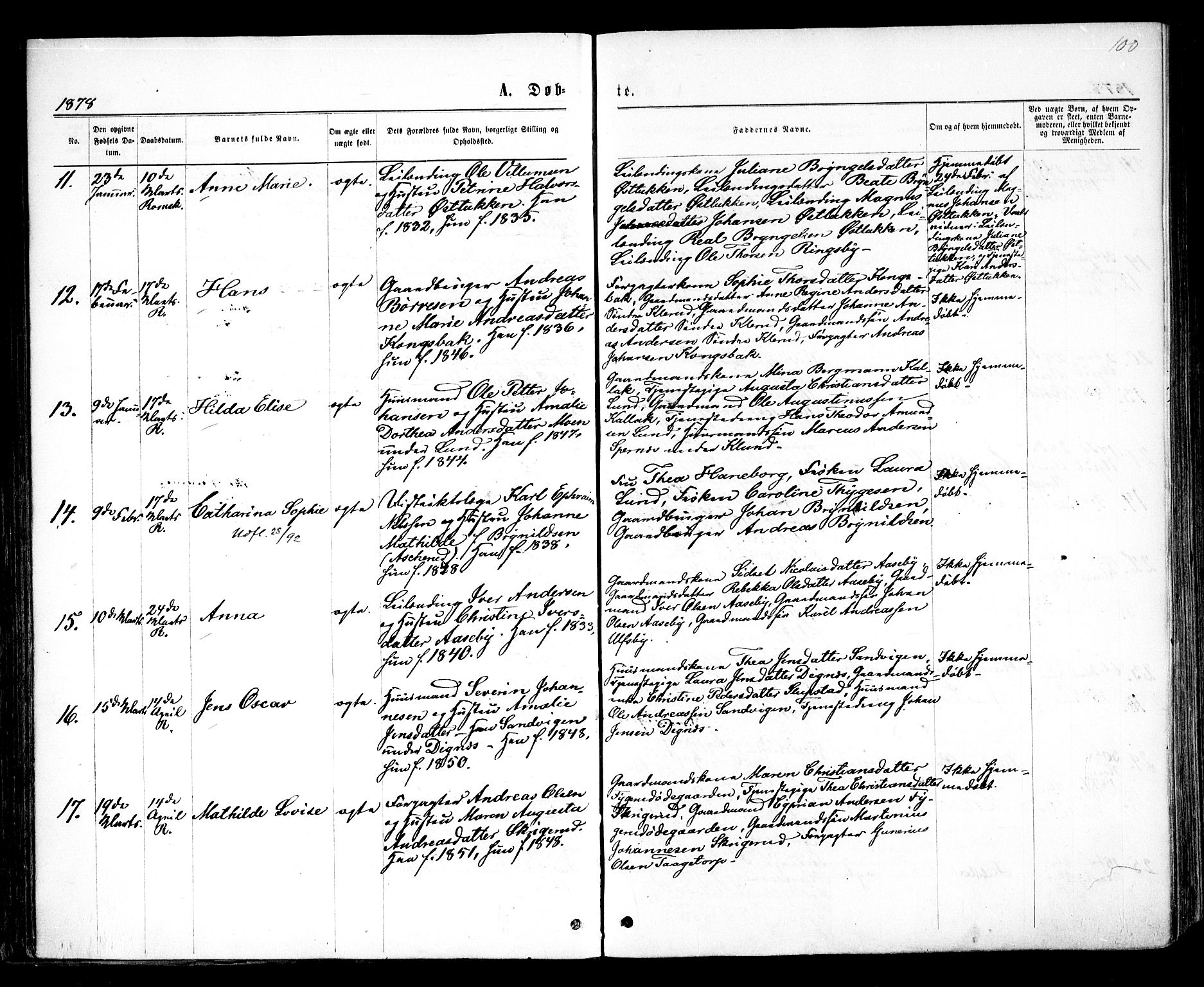 Rødenes prestekontor Kirkebøker, AV/SAO-A-2005/F/Fa/L0008: Parish register (official) no. I 8, 1869-1879, p. 100