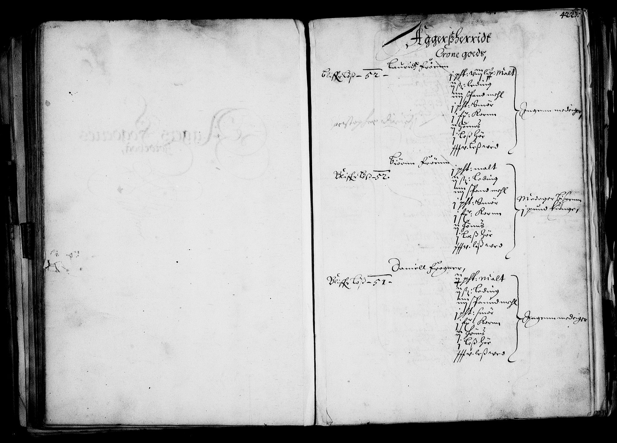 Rentekammeret inntil 1814, Realistisk ordnet avdeling, RA/EA-4070/N/Na/L0001: [XI f]: Akershus stifts jordebok, 1652, p. 421b-422a