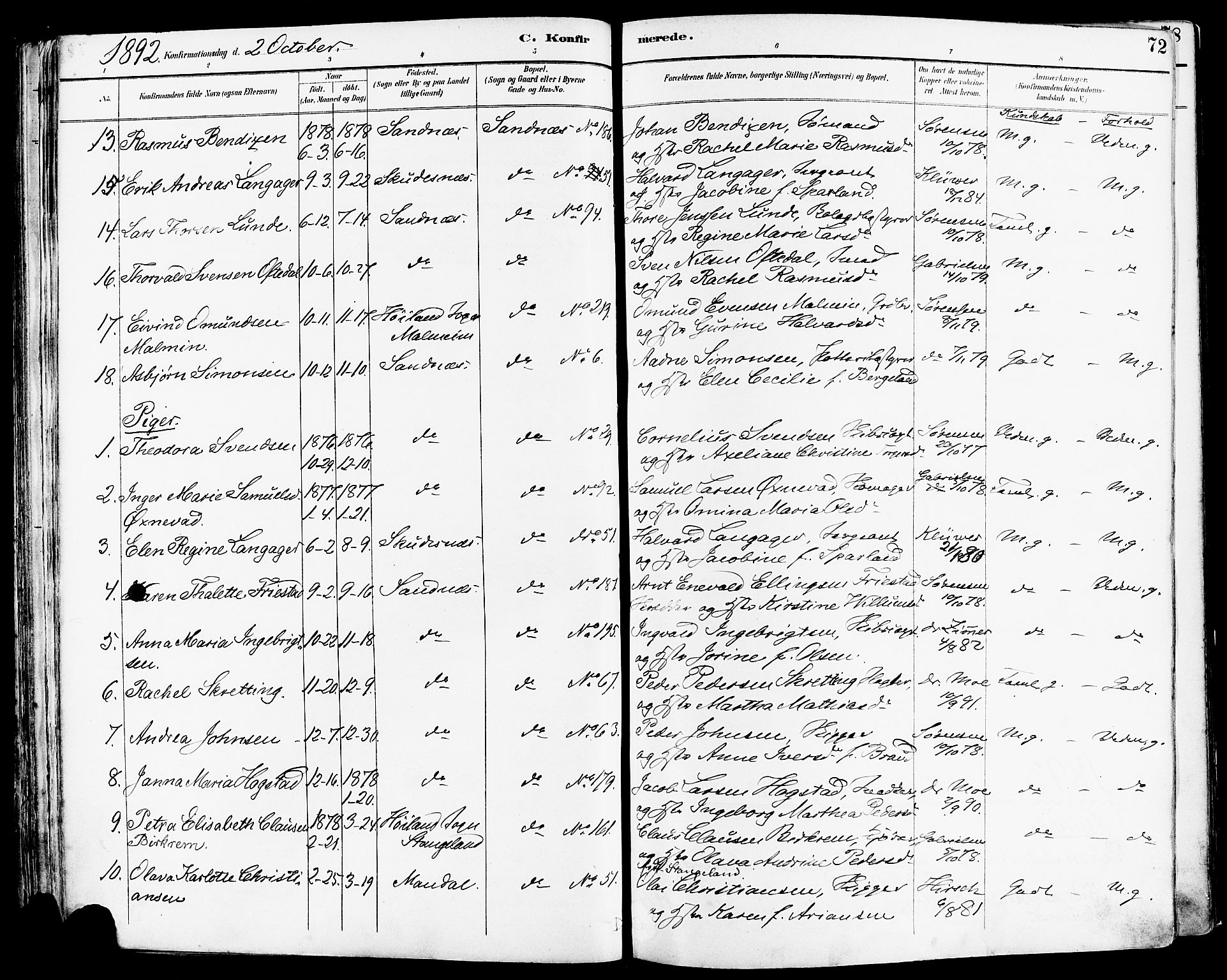 Høyland sokneprestkontor, SAST/A-101799/001/30BA/L0014: Parish register (official) no. A 12, 1890-1898, p. 72