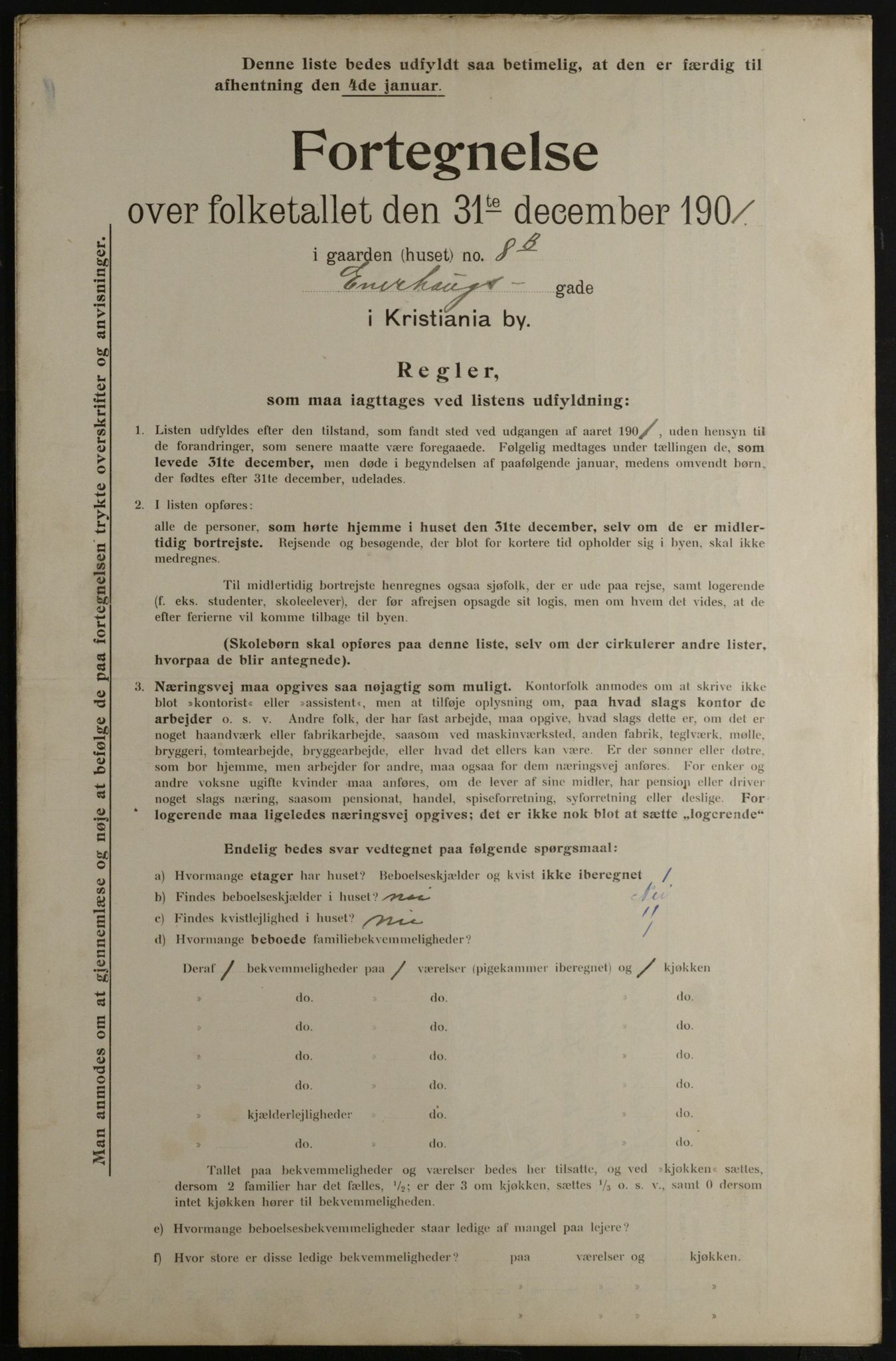 OBA, Municipal Census 1901 for Kristiania, 1901, p. 3463