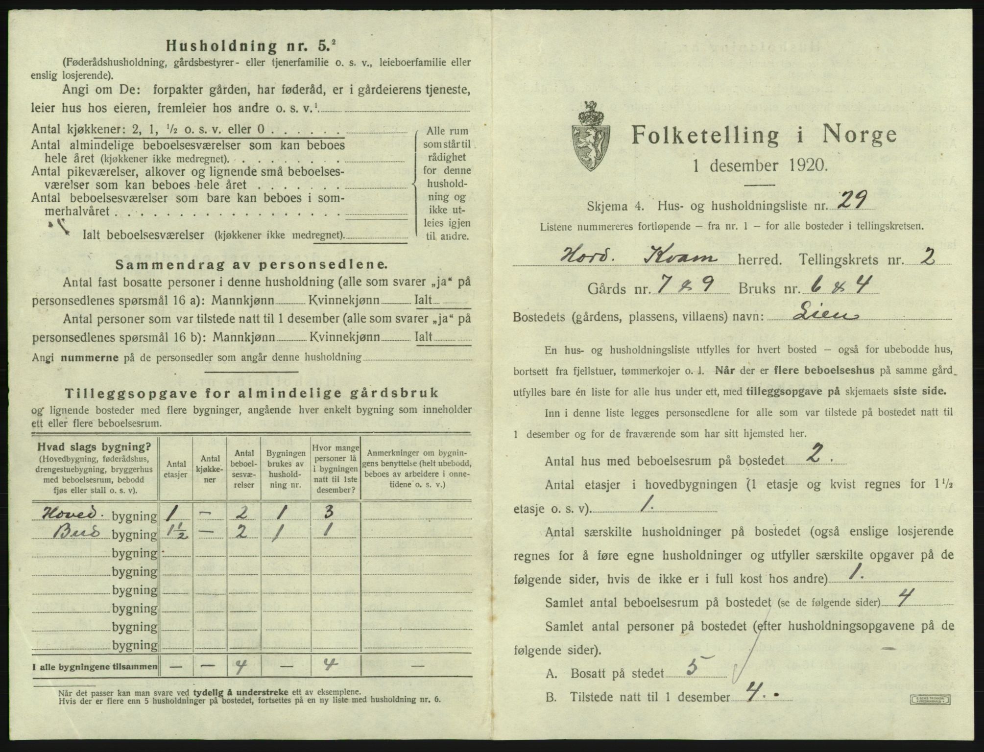 SAB, 1920 census for Kvam, 1920, p. 189