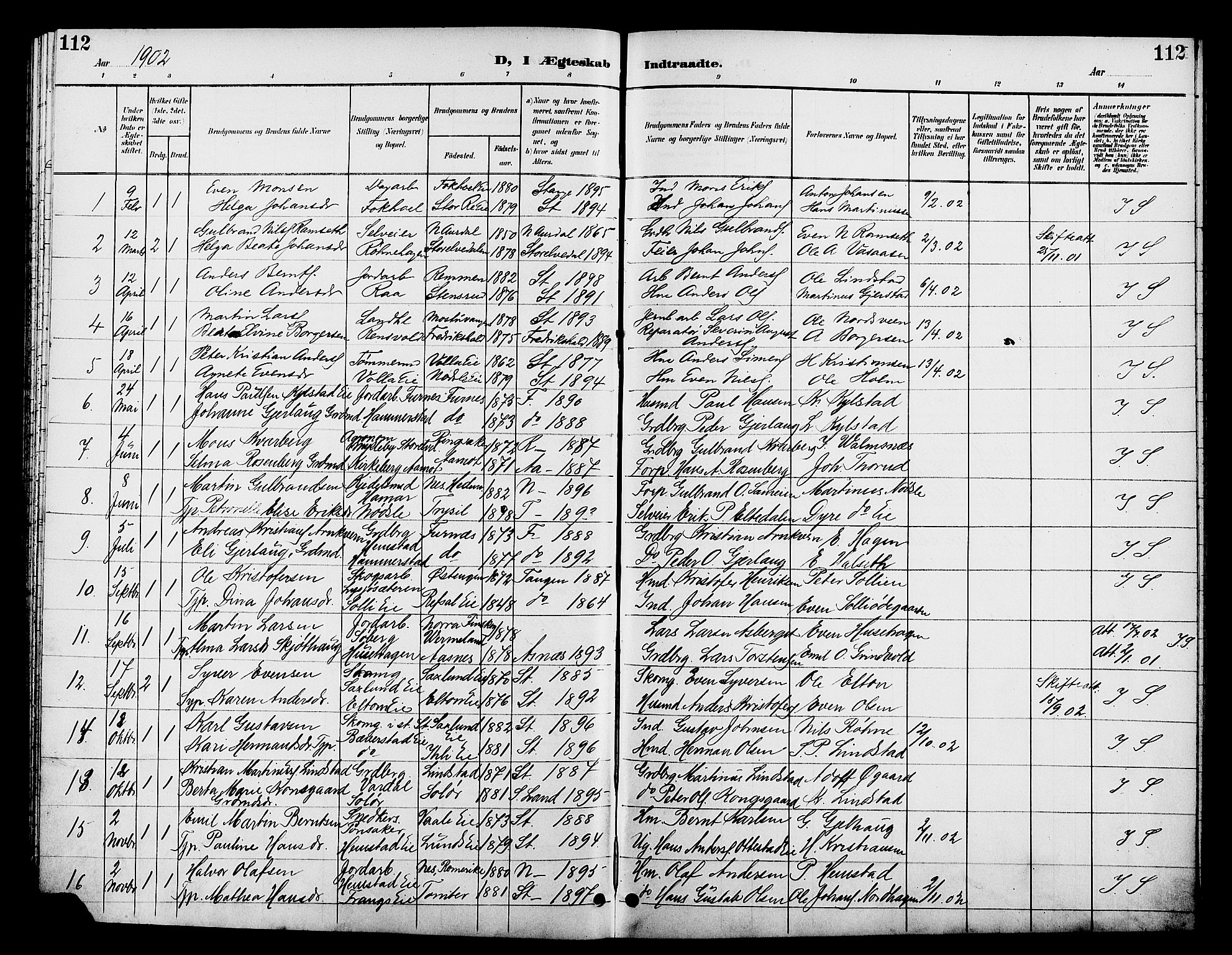 Stange prestekontor, SAH/PREST-002/L/L0012: Parish register (copy) no. 12, 1900-1908, p. 112