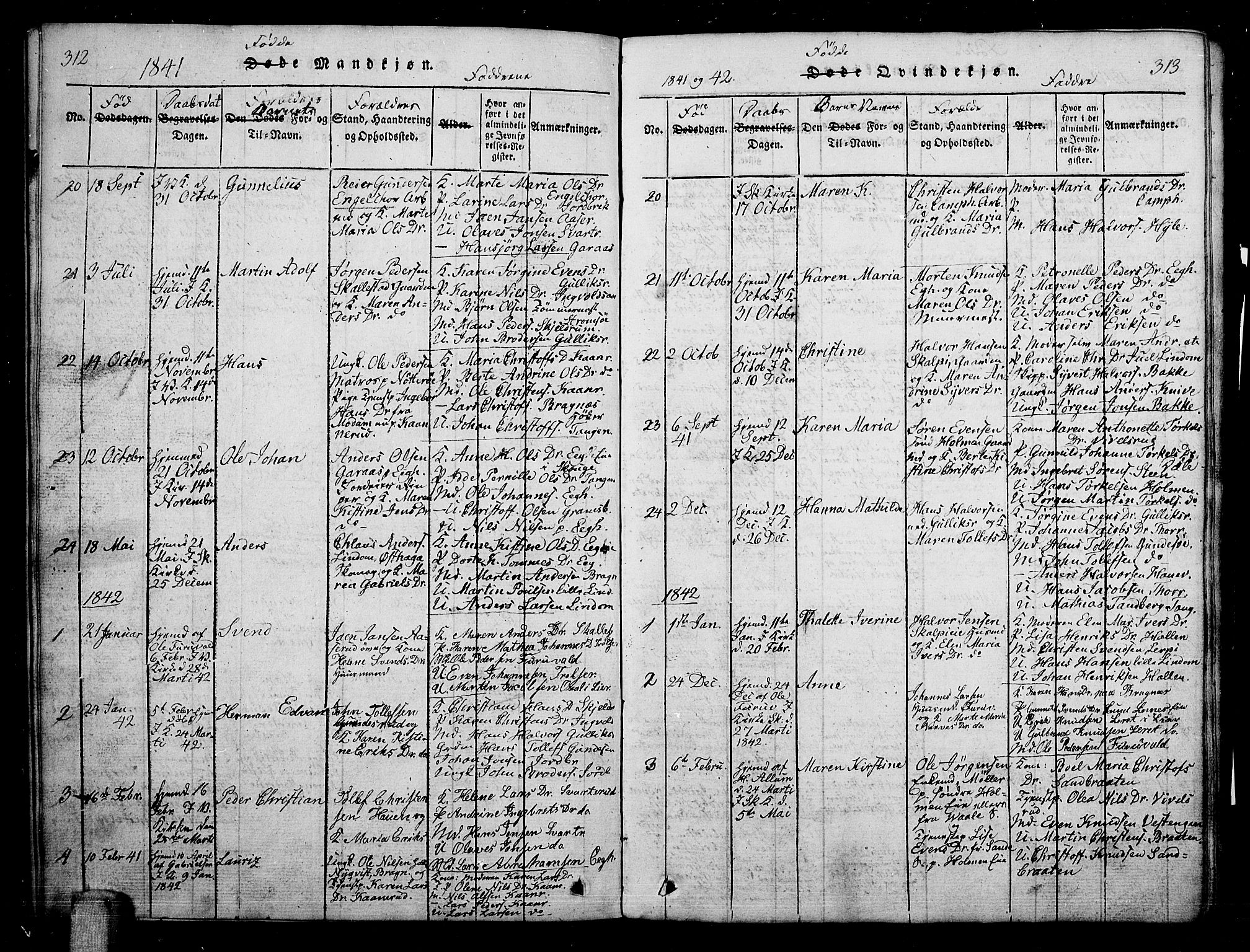Skoger kirkebøker, AV/SAKO-A-59/G/Ga/L0001: Parish register (copy) no. I 1, 1814-1845, p. 312-313