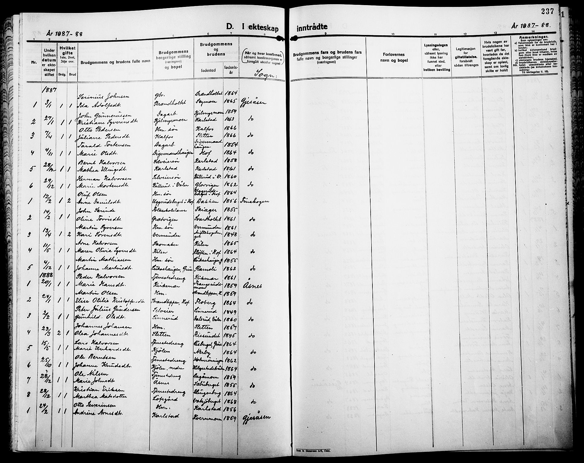 Åsnes prestekontor, AV/SAH-PREST-042/H/Ha/Haa/L0000B: Parish register (official), 1870-1889, p. 237