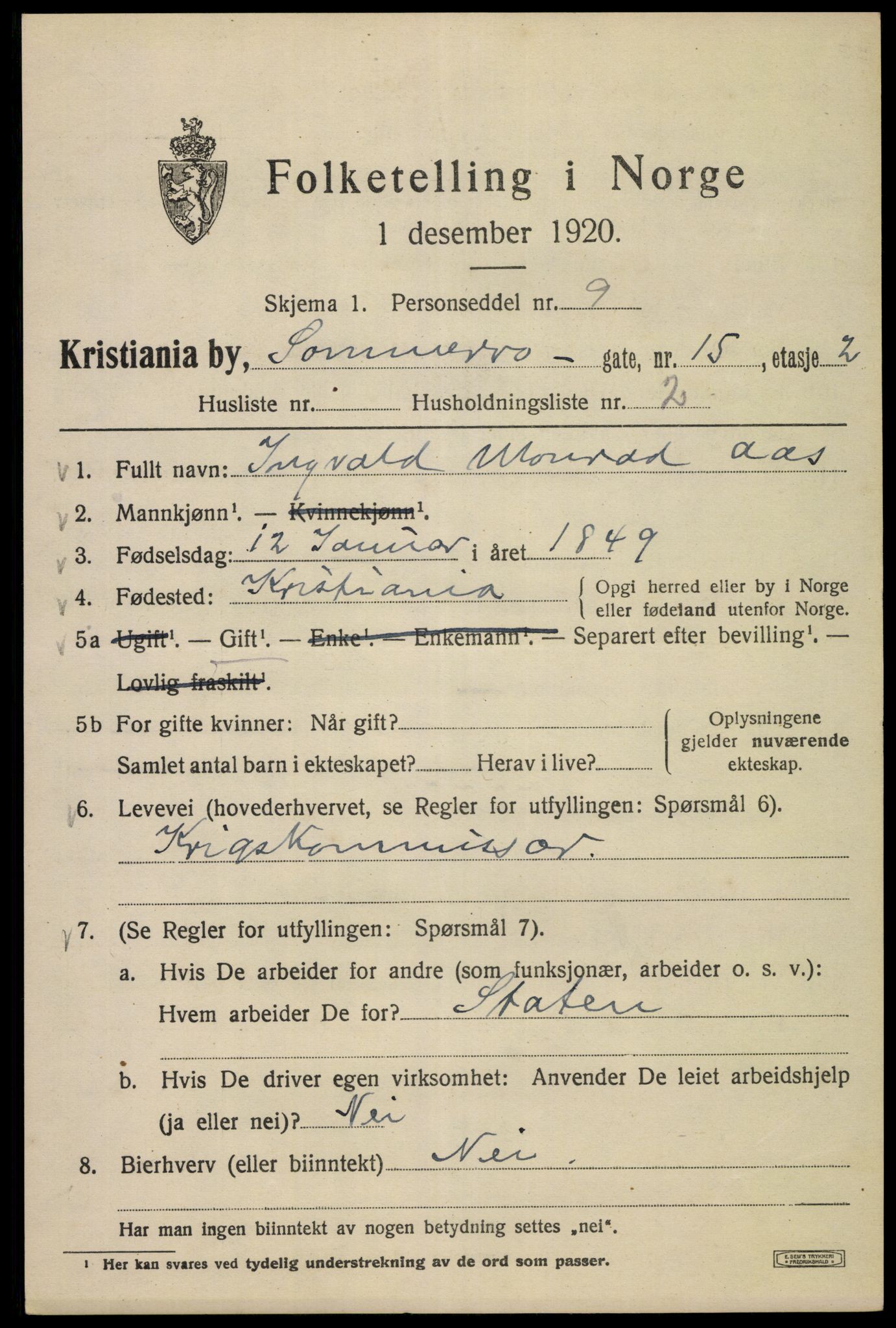 SAO, 1920 census for Kristiania, 1920, p. 528067