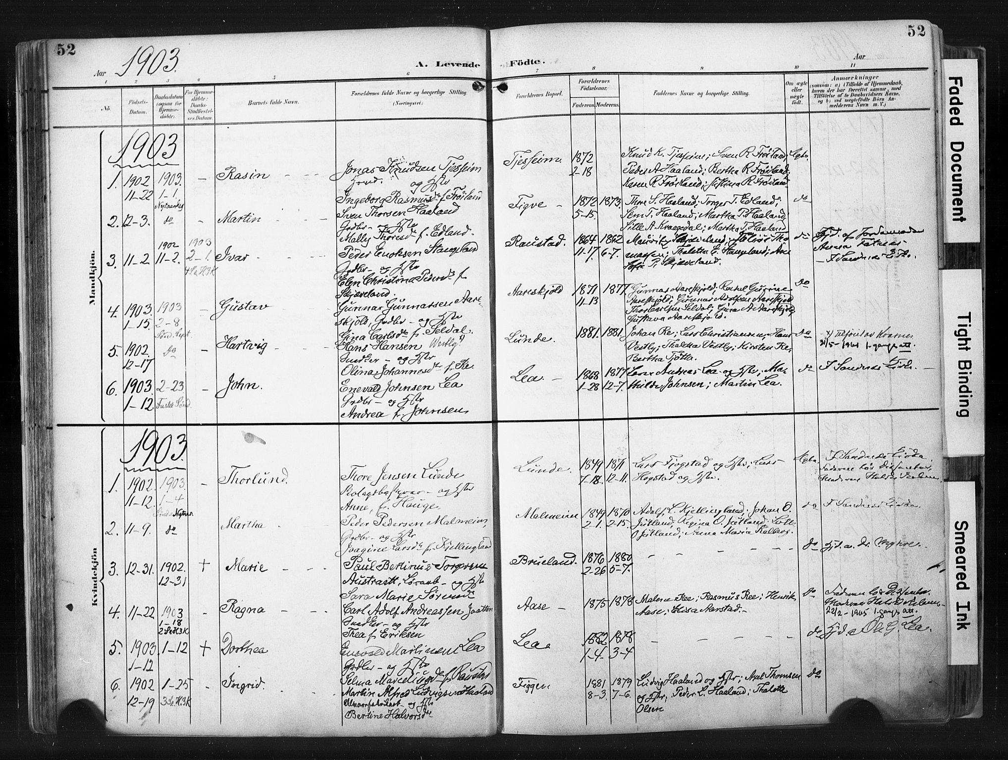 Høyland sokneprestkontor, SAST/A-101799/001/30BA/L0015: Parish register (official) no. A 14, 1899-1911, p. 52