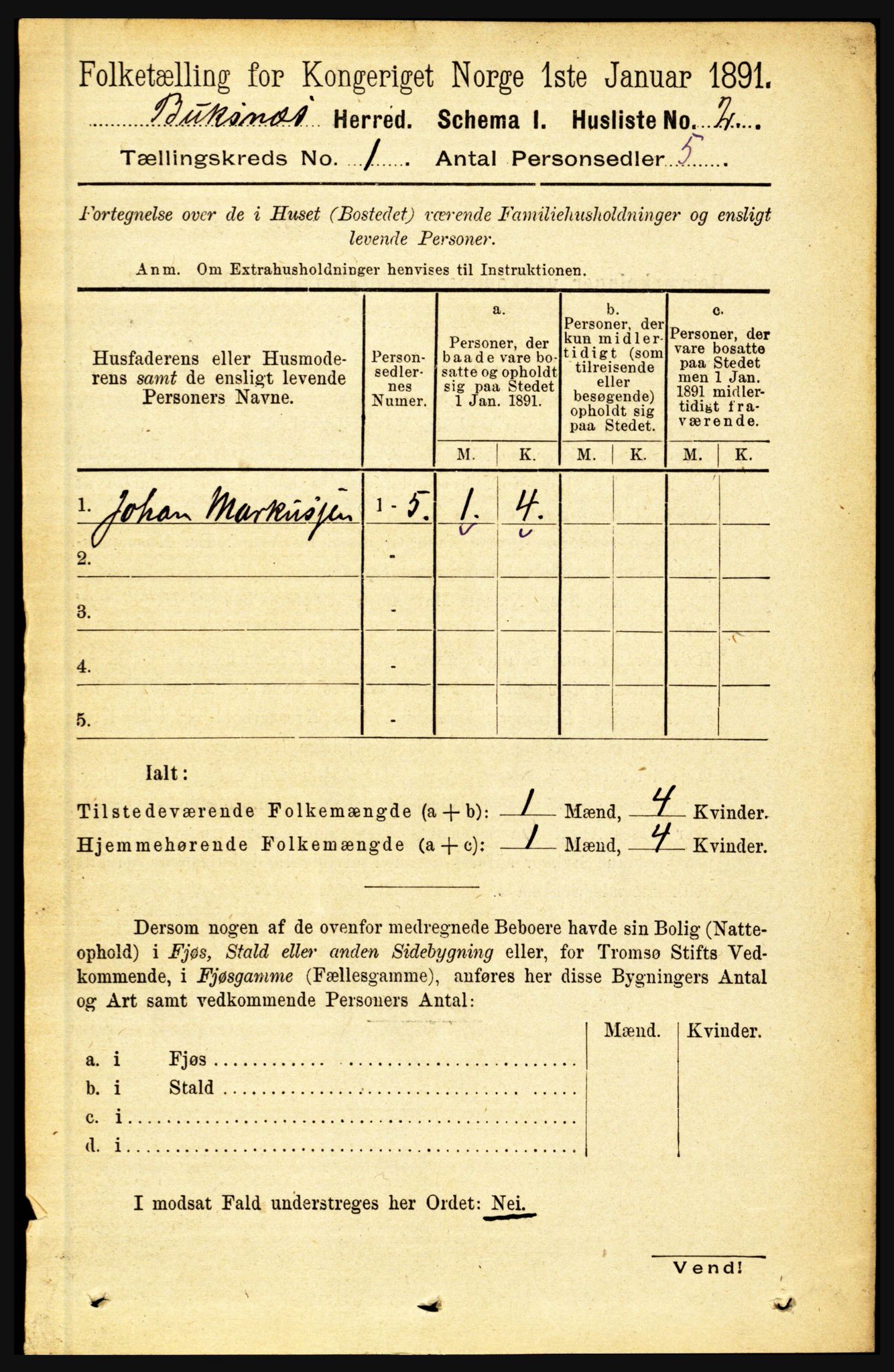 RA, 1891 census for 1860 Buksnes, 1891, p. 27