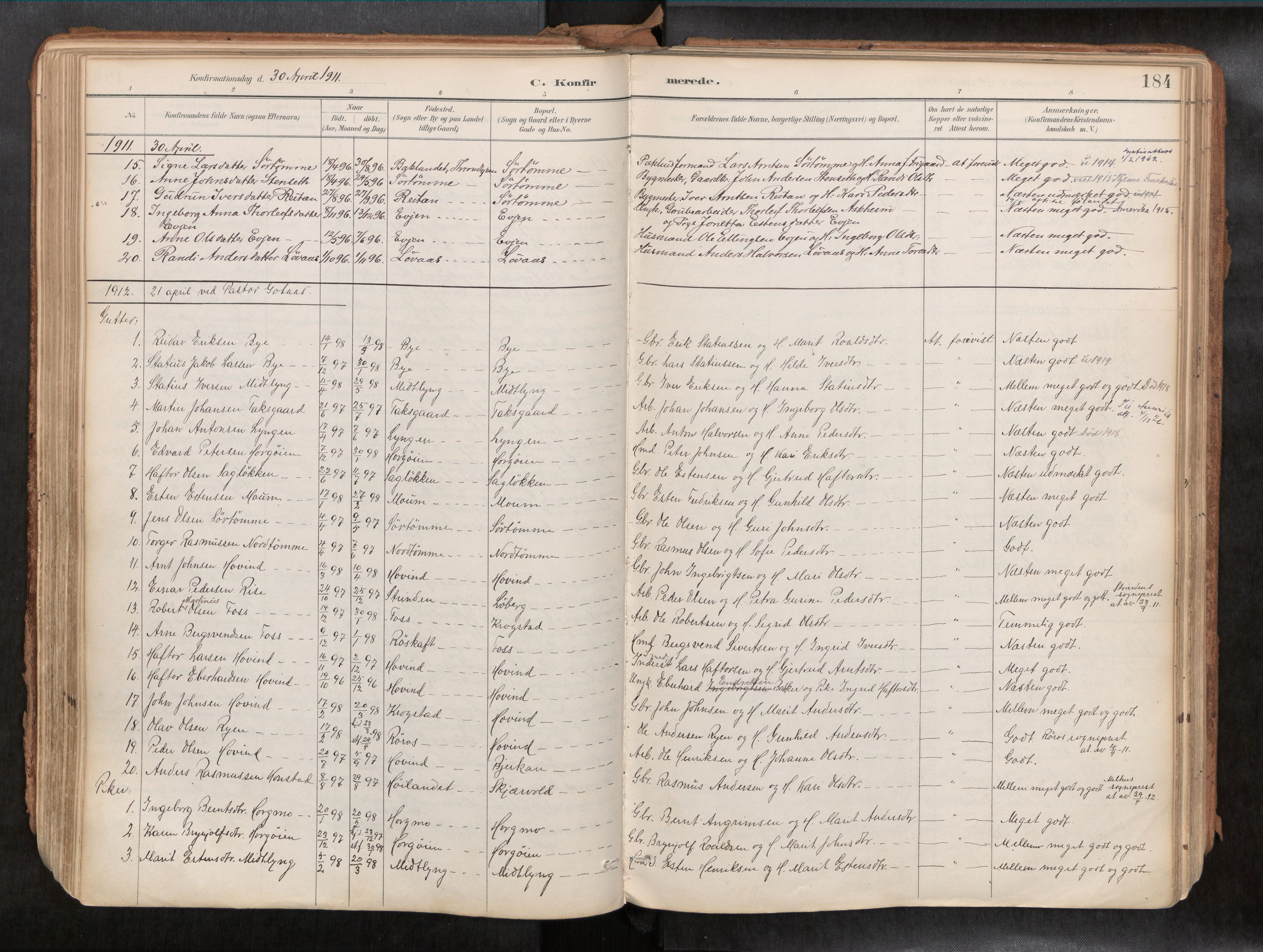 Ministerialprotokoller, klokkerbøker og fødselsregistre - Sør-Trøndelag, SAT/A-1456/692/L1105b: Parish register (official) no. 692A06, 1891-1934, p. 184