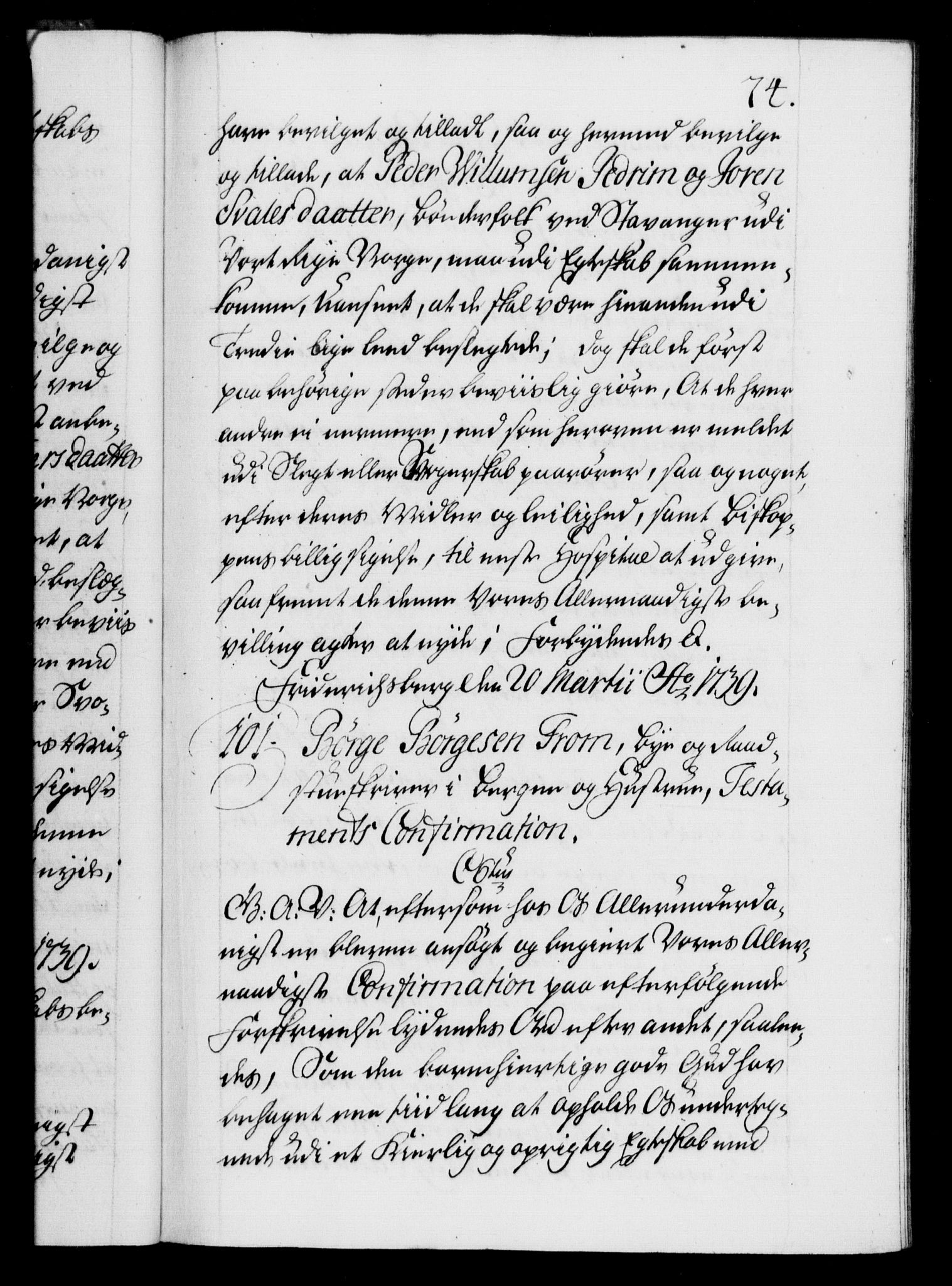 Danske Kanselli 1572-1799, AV/RA-EA-3023/F/Fc/Fca/Fcaa/L0031: Norske registre, 1739-1740, p. 74a