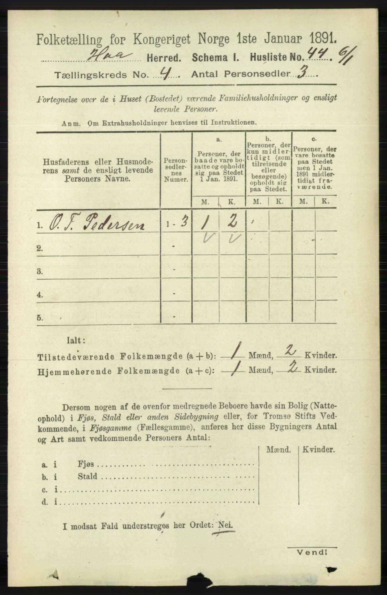RA, 1891 census for 1119 Hå, 1891, p. 1047