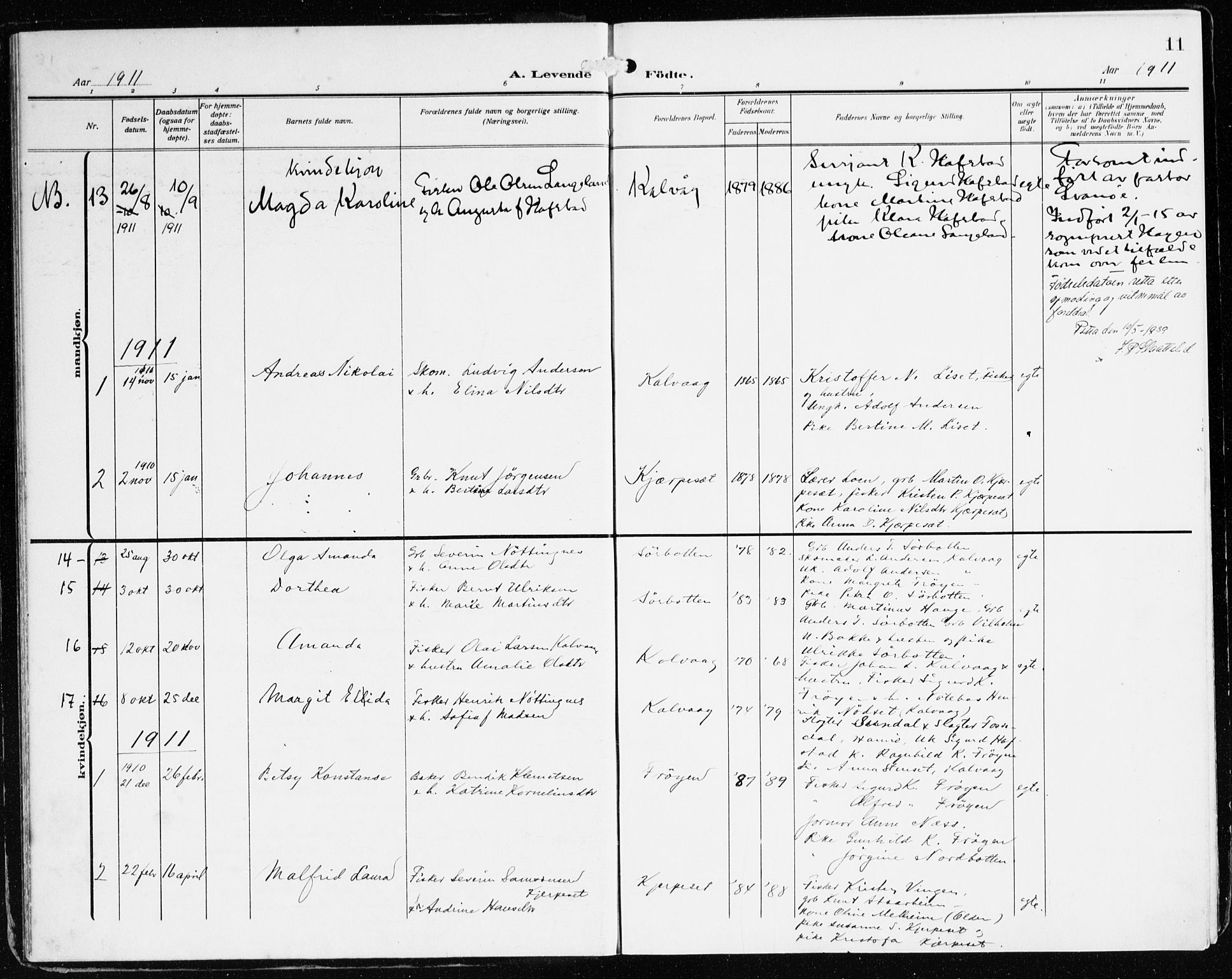 Bremanger sokneprestembete, AV/SAB-A-82201/H/Haa/Haab/L0003: Parish register (official) no. B 3, 1908-1925, p. 11