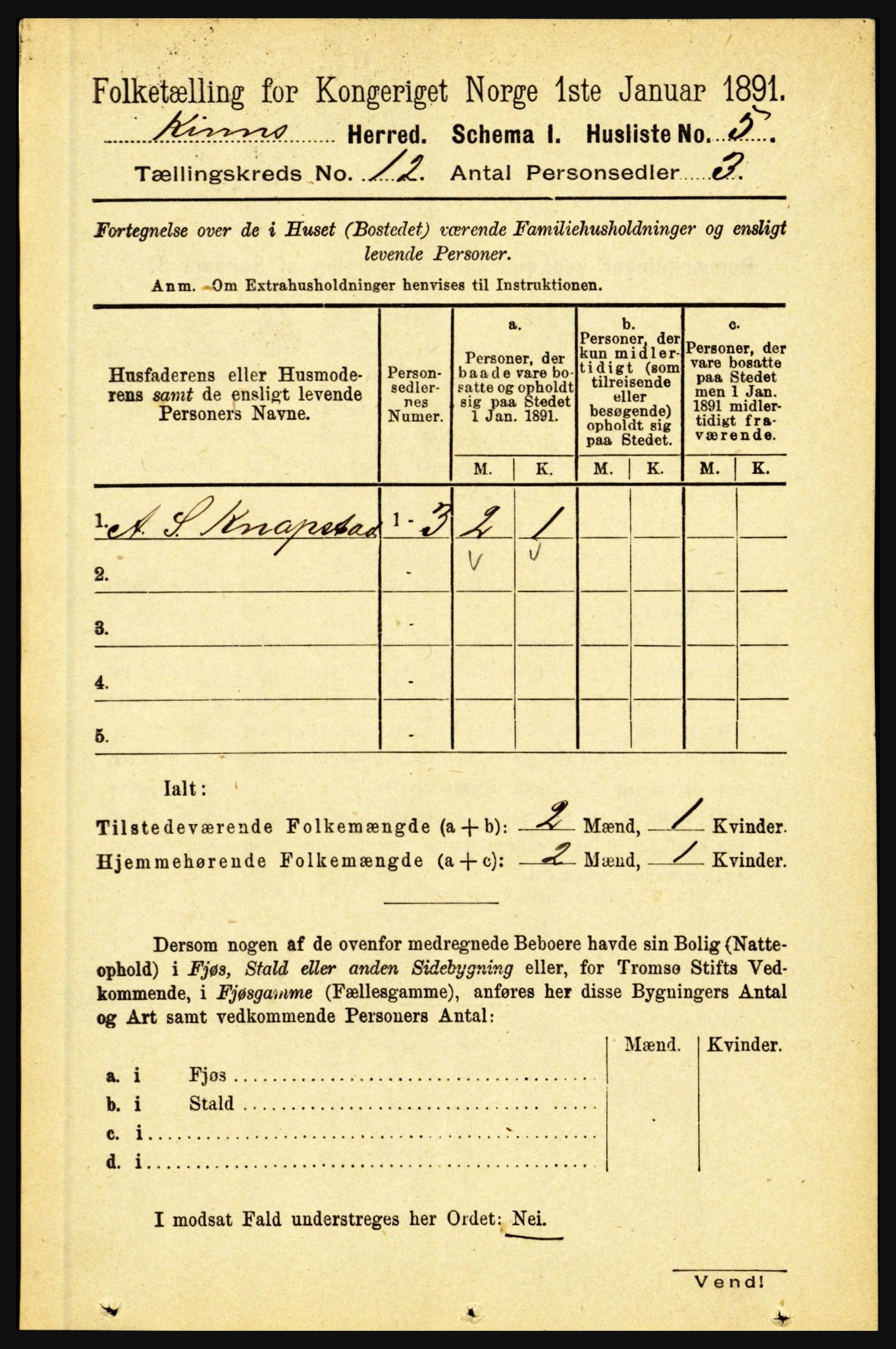 RA, 1891 census for 1437 Kinn, 1891, p. 4435