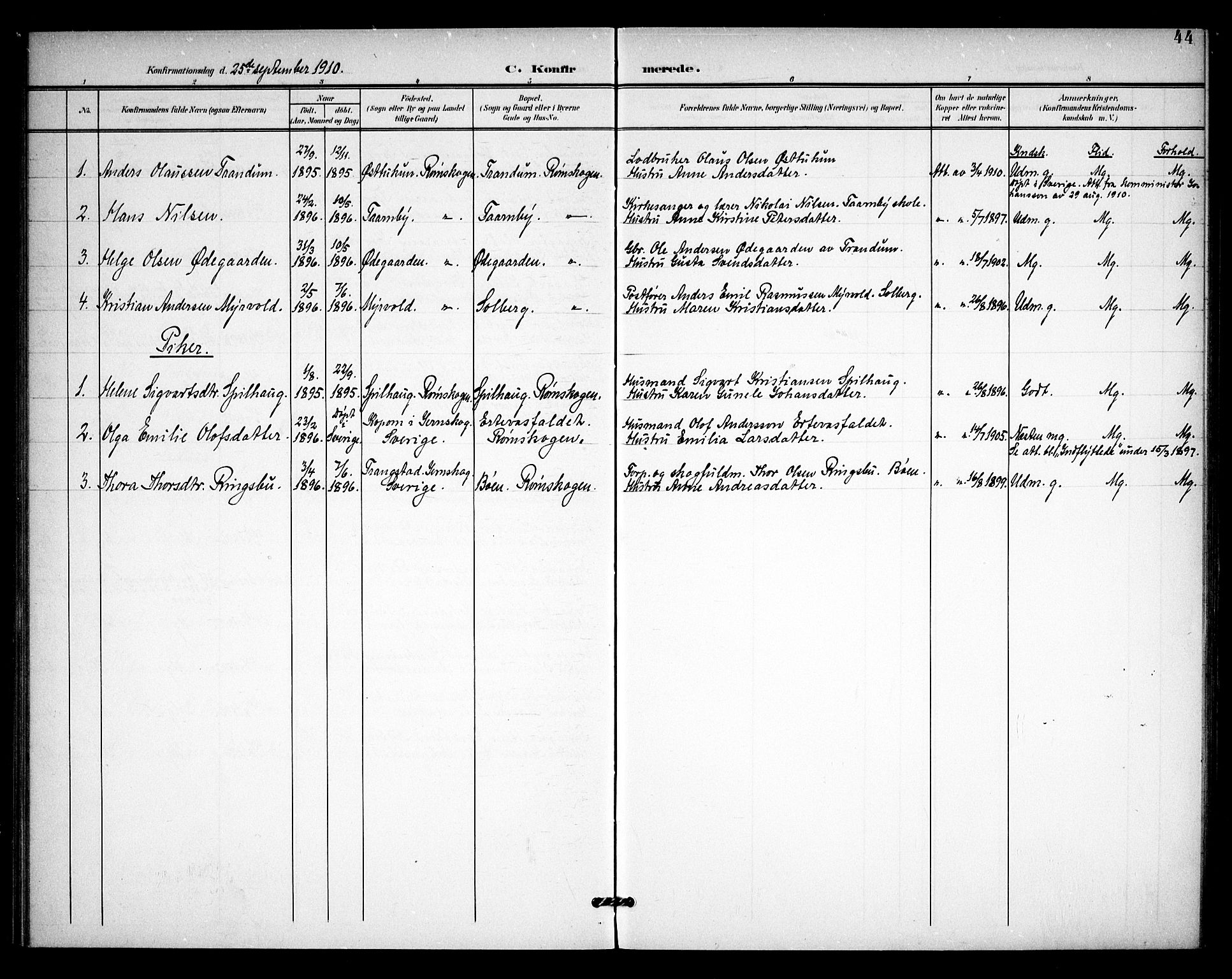 Rødenes prestekontor Kirkebøker, AV/SAO-A-2005/F/Fb/L0003: Parish register (official) no. II 3, 1901-1910, p. 44