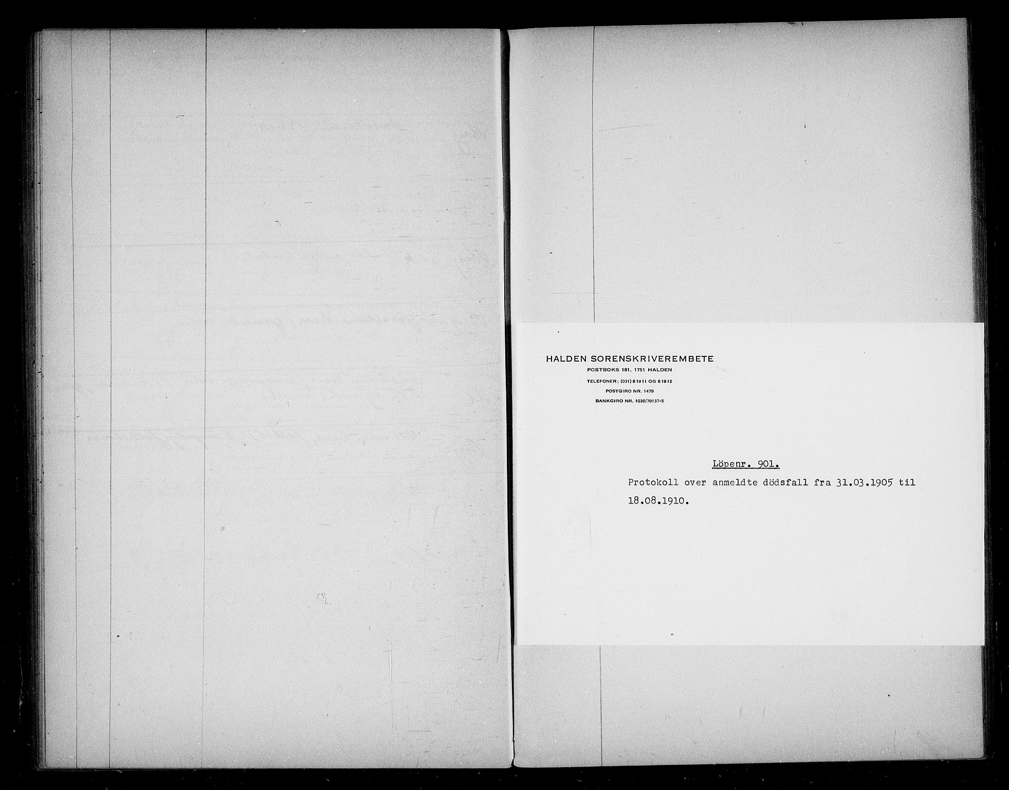 Idd og Marker sorenskriveri, AV/SAO-A-10283/H/Ha/Haa/L0001/0004: Dødsanmeldelsesprotokoller / Dødsanmeldelsesprotokoll, 1905-1910