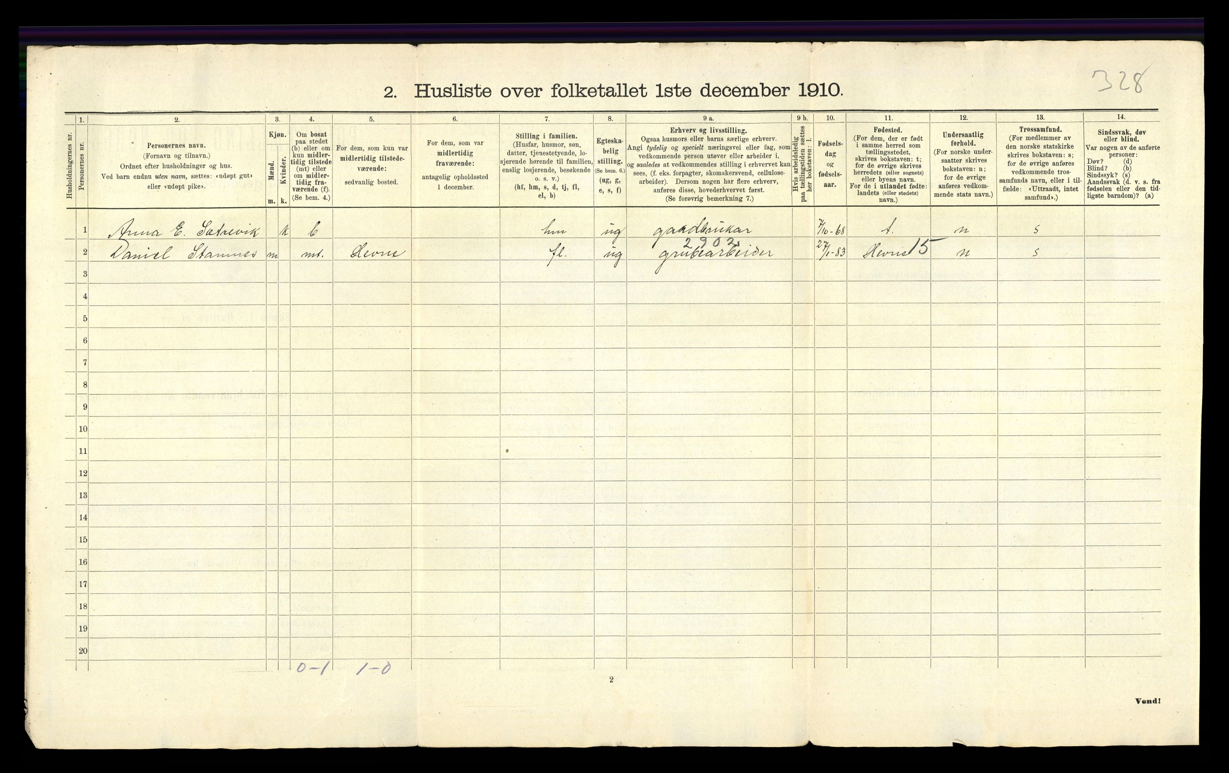 RA, 1910 census for Stord, 1910, p. 40