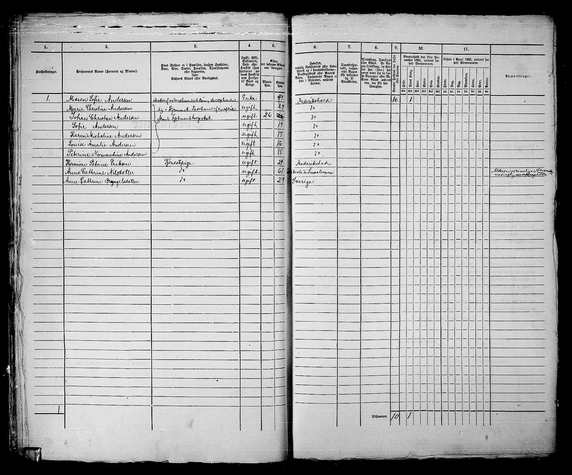 RA, 1865 census for Fredrikshald, 1865, p. 51