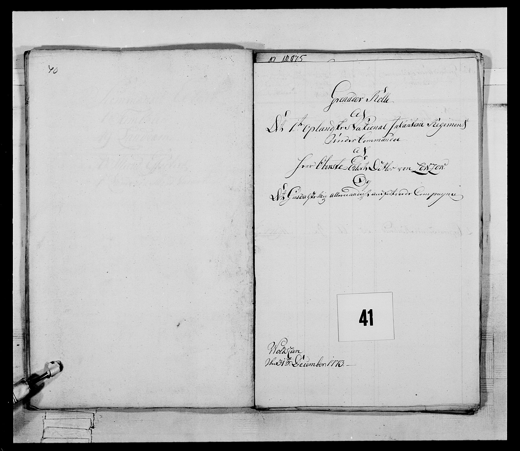 Generalitets- og kommissariatskollegiet, Det kongelige norske kommissariatskollegium, RA/EA-5420/E/Eh/L0058: 1. Opplandske nasjonale infanteriregiment, 1772-1774, p. 472