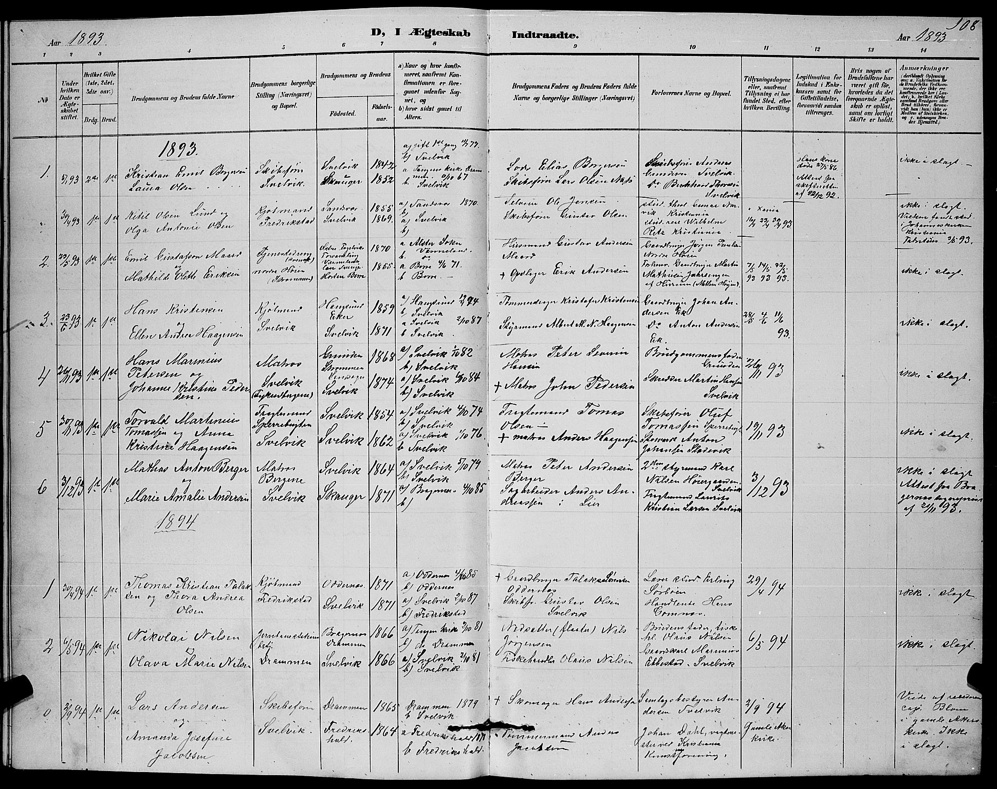 Strømm kirkebøker, AV/SAKO-A-322/G/Gb/L0001: Parish register (copy) no. II 1, 1889-1896, p. 108