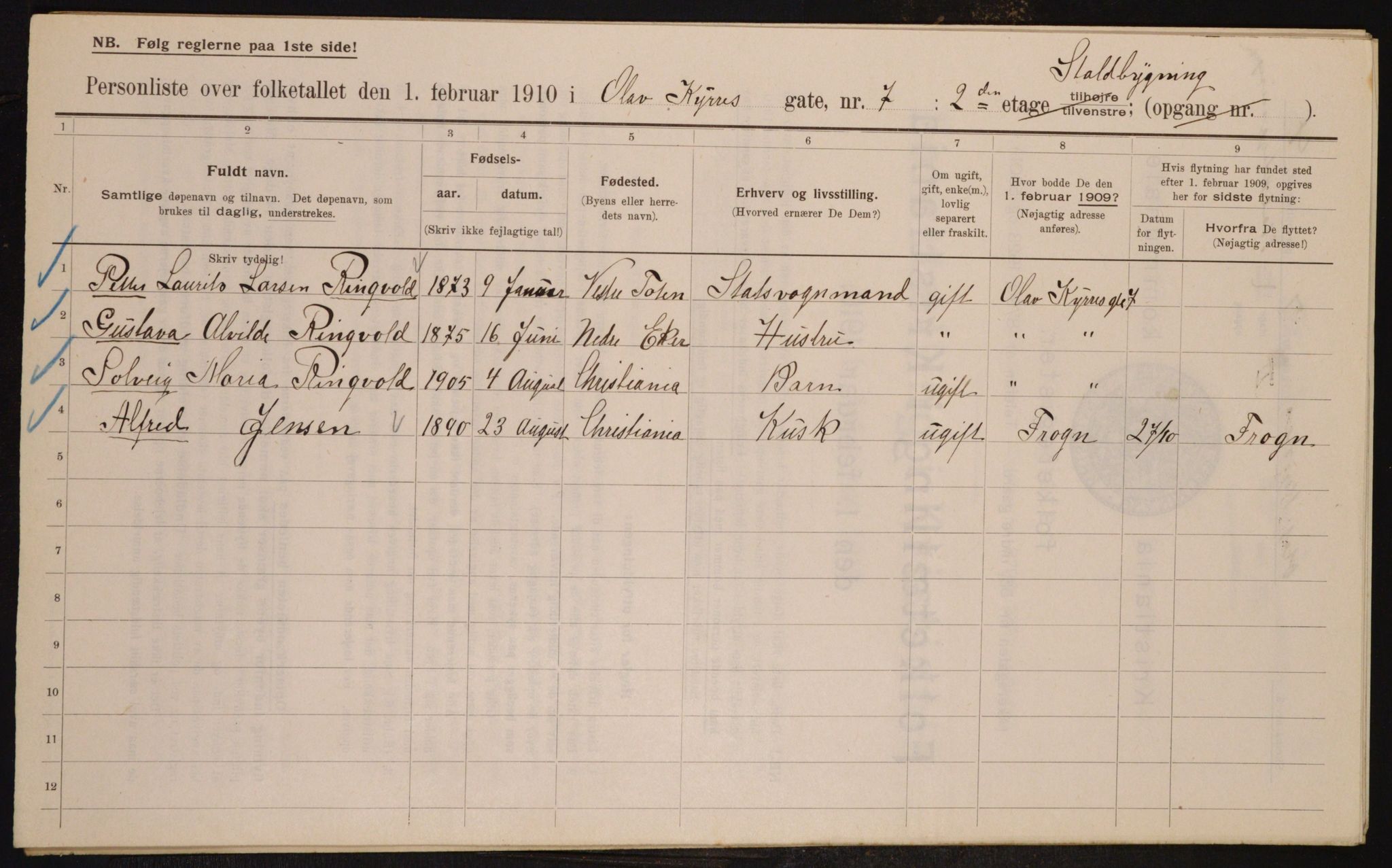 OBA, Municipal Census 1910 for Kristiania, 1910, p. 72640