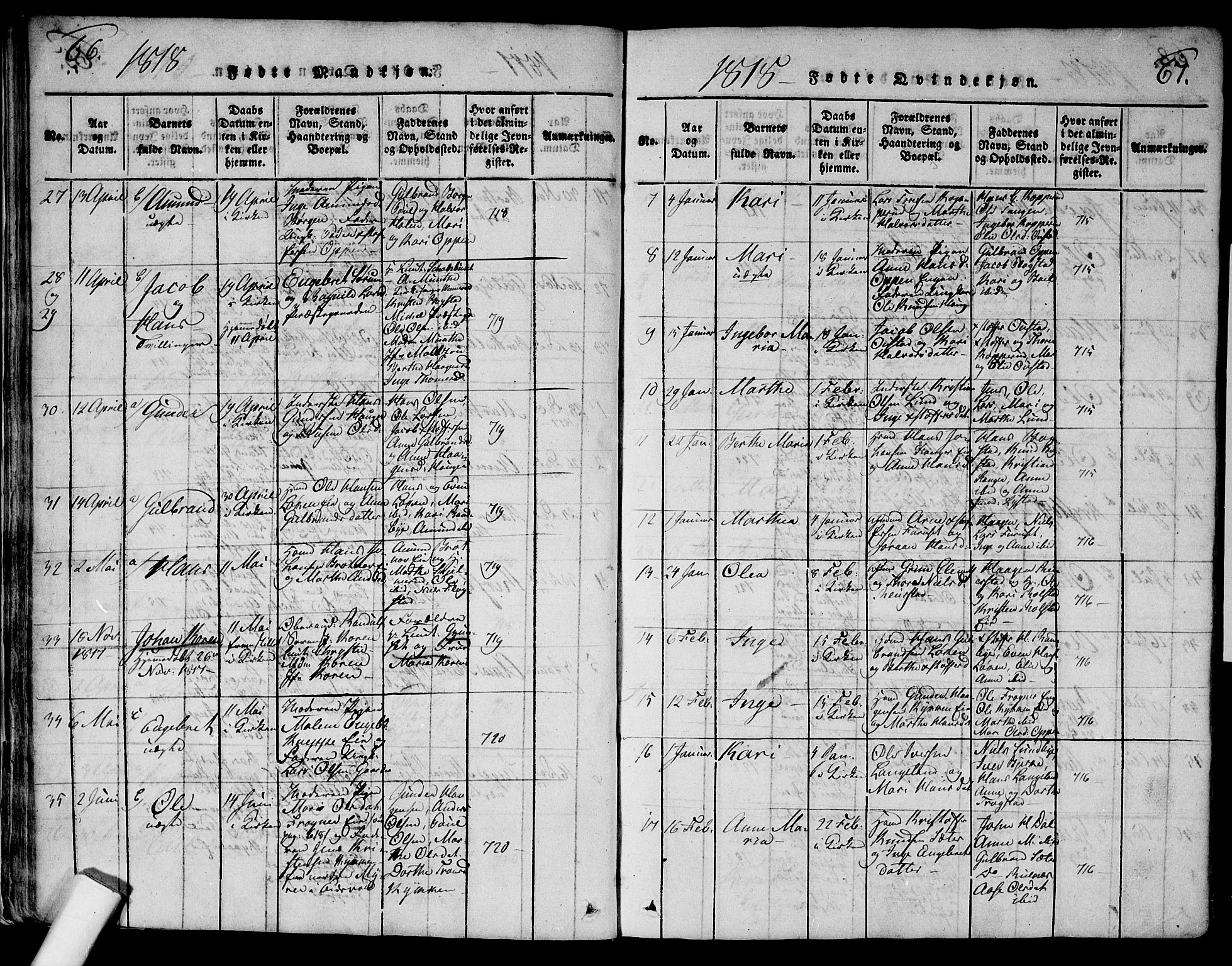 Ullensaker prestekontor Kirkebøker, SAO/A-10236a/G/Ga/L0001: Parish register (copy) no. I 1, 1815-1835, p. 66-67
