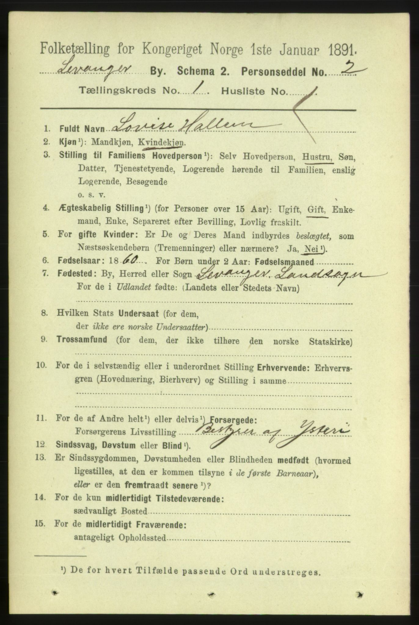 RA, 1891 census for 1701 Levanger, 1891, p. 99