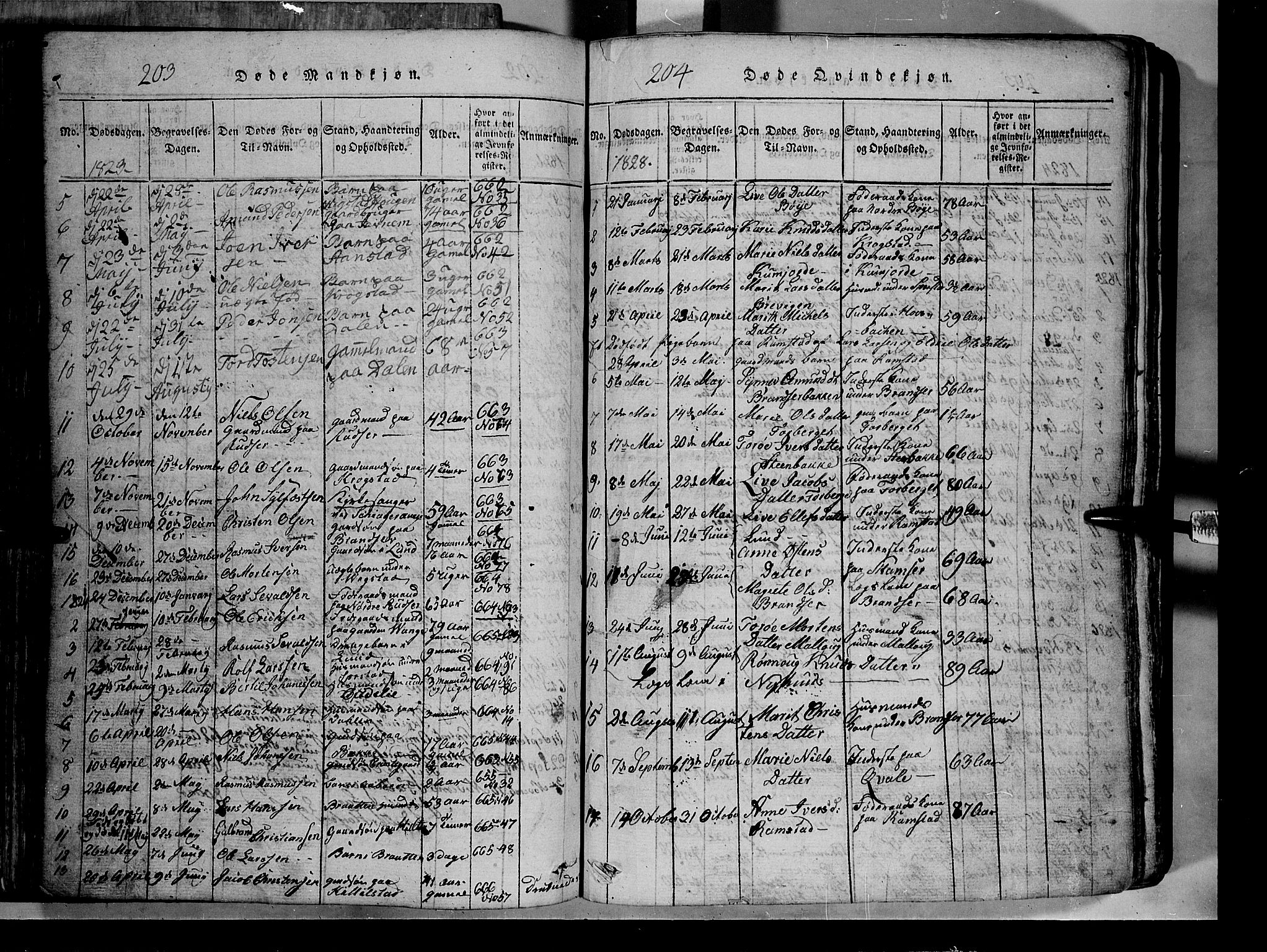Lom prestekontor, SAH/PREST-070/L/L0003: Parish register (copy) no. 3, 1815-1844, p. 203-204