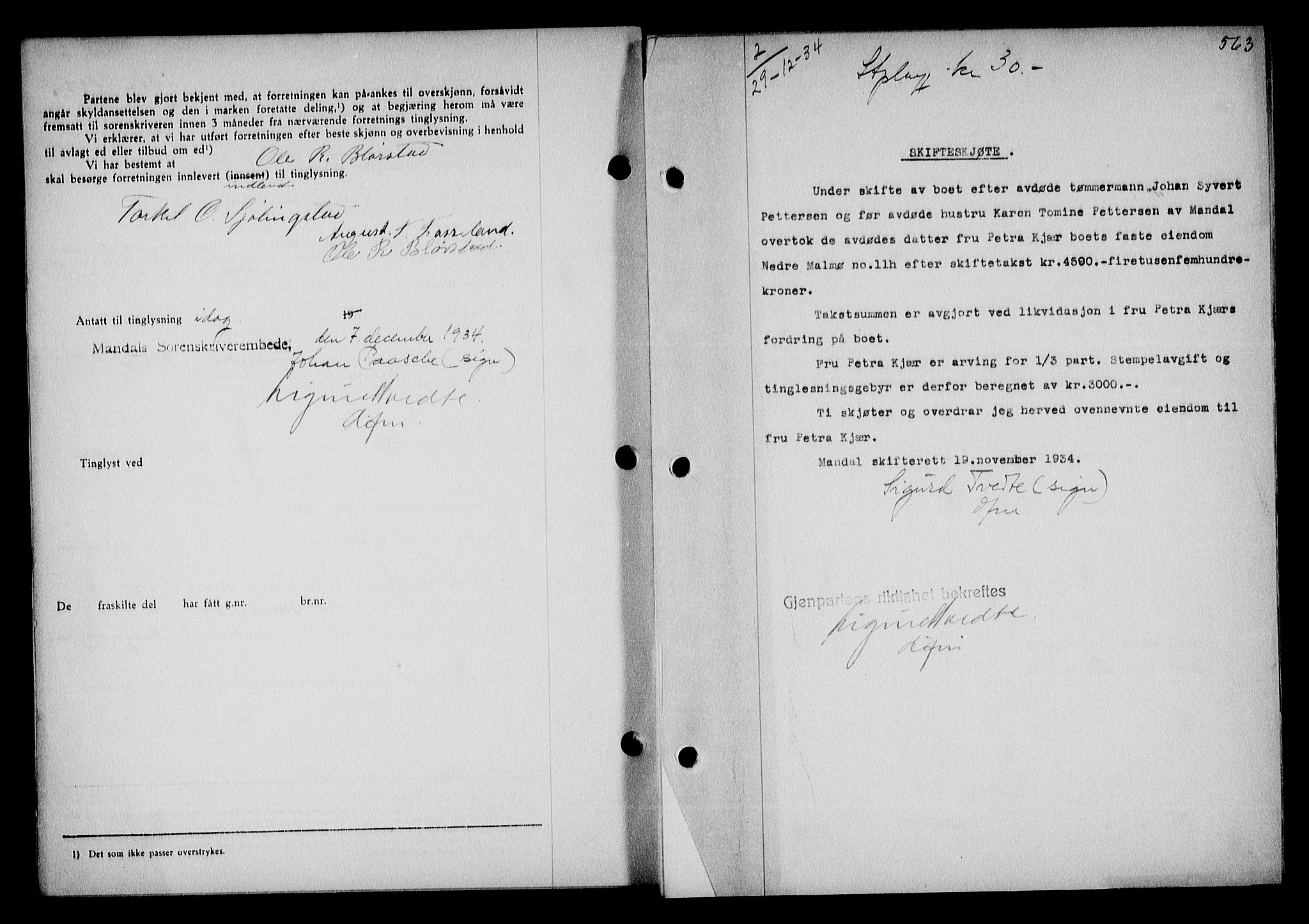 Mandal sorenskriveri, SAK/1221-0005/001/G/Gb/Gba/L0068: Mortgage book no. A-5, 1934-1935, Deed date: 29.12.1934